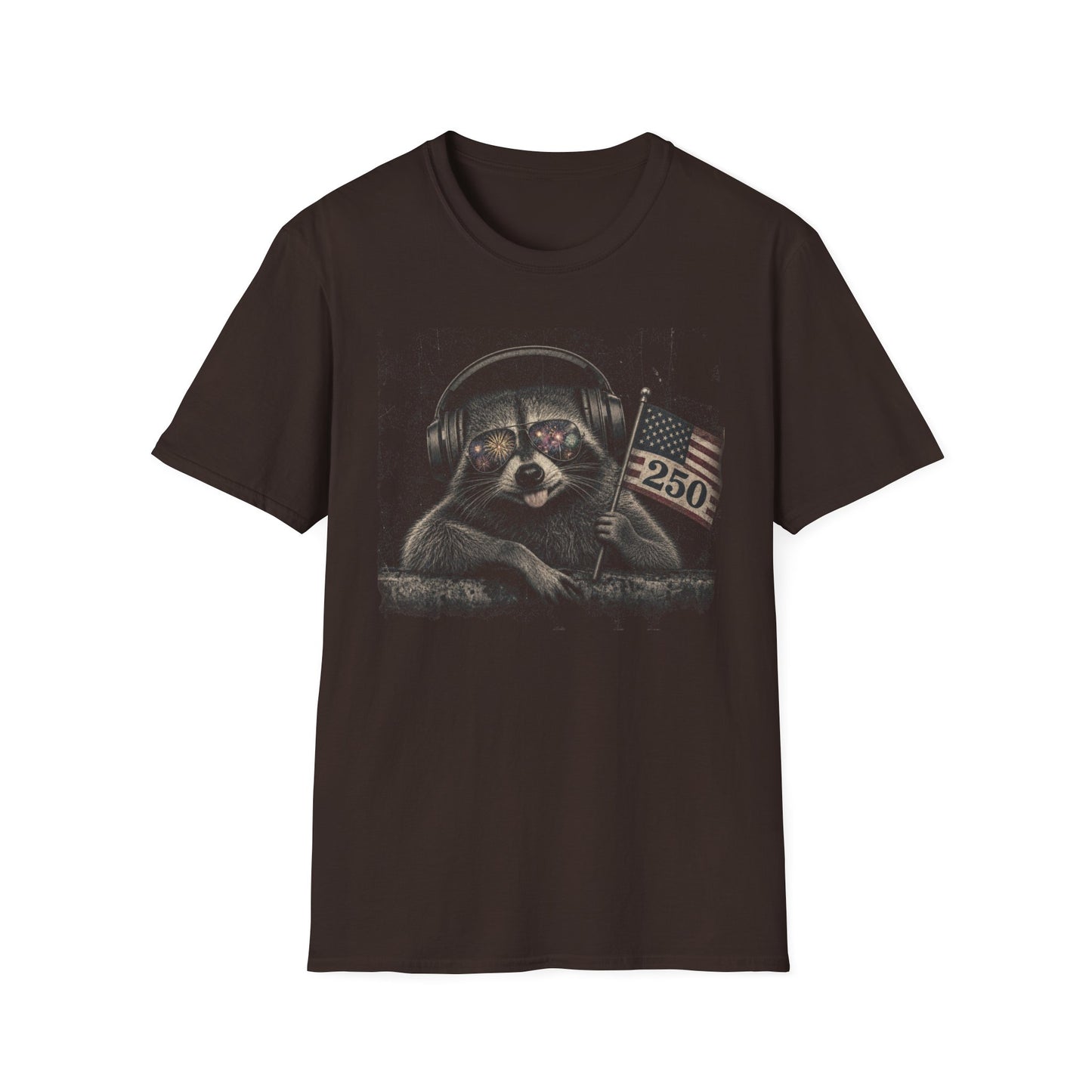Raccoon With Headphones & Flag 4th of July — Retro America's 250th Anniversary  Americana Graphic T-Shirt