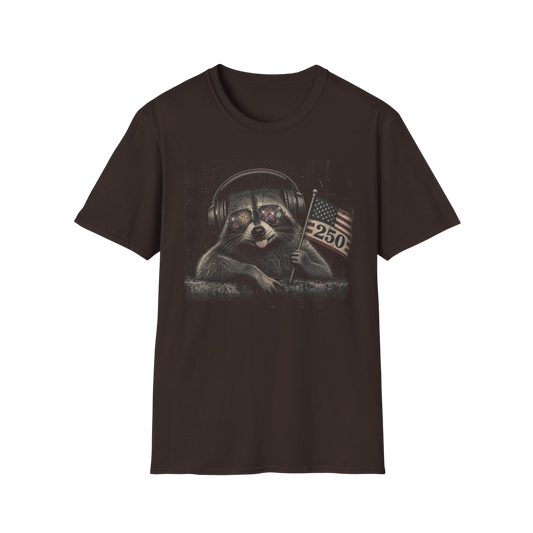 Raccoon With Headphones & Flag 4th of July — Retro America's 250th Anniversary  Americana Graphic T-Shirt