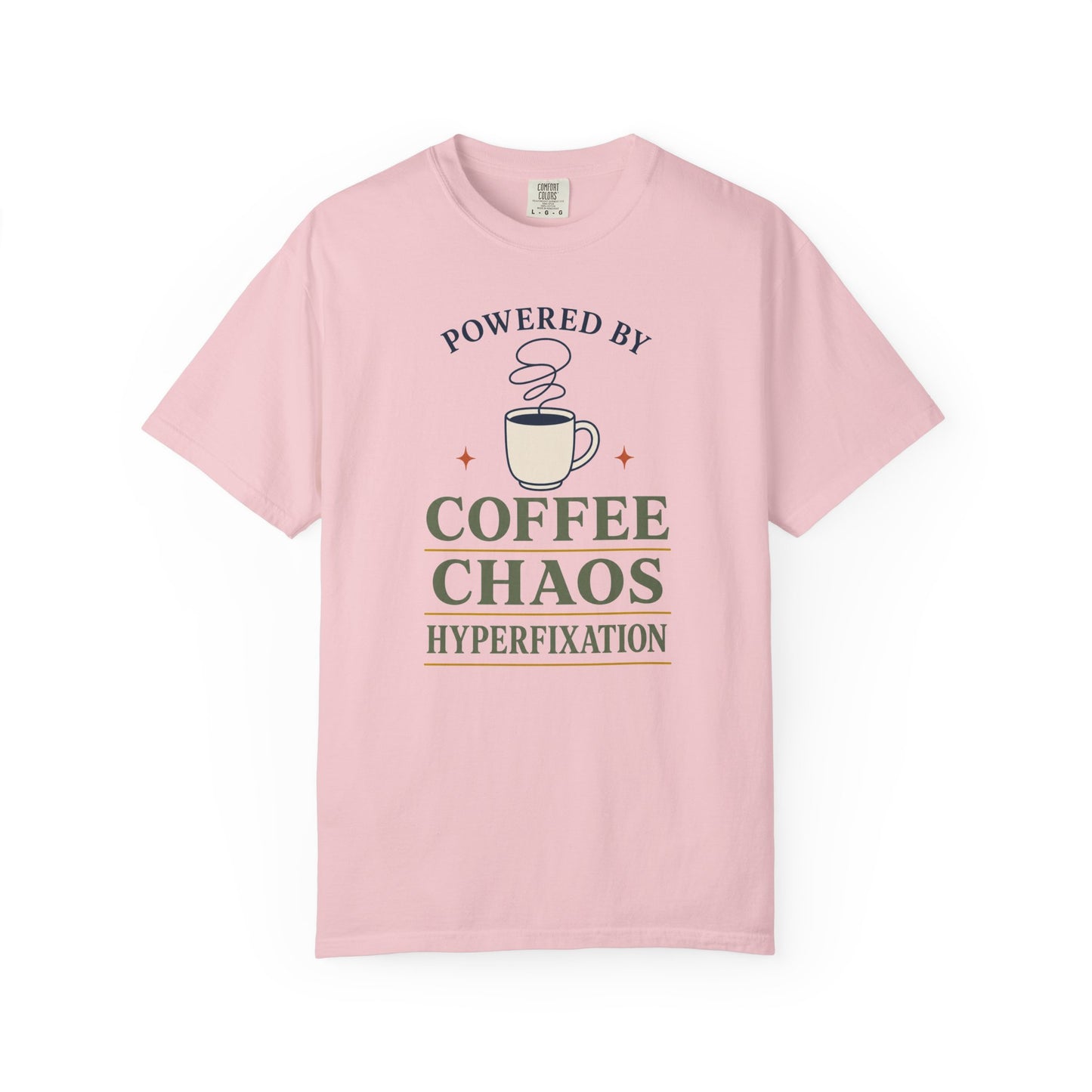 “Powered by Coffee Chaos” Coffee Chaos T-Shirt — Graphic Tee for Coffee Lovers