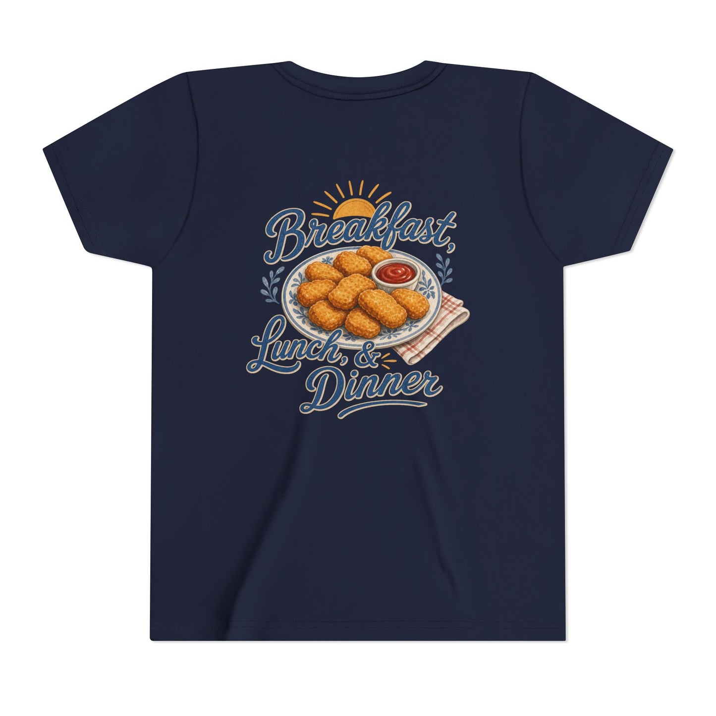 "Breakfast, Lunch & Dinner" Chicken Nugget Graphic Youth Tee — BACK PRINT