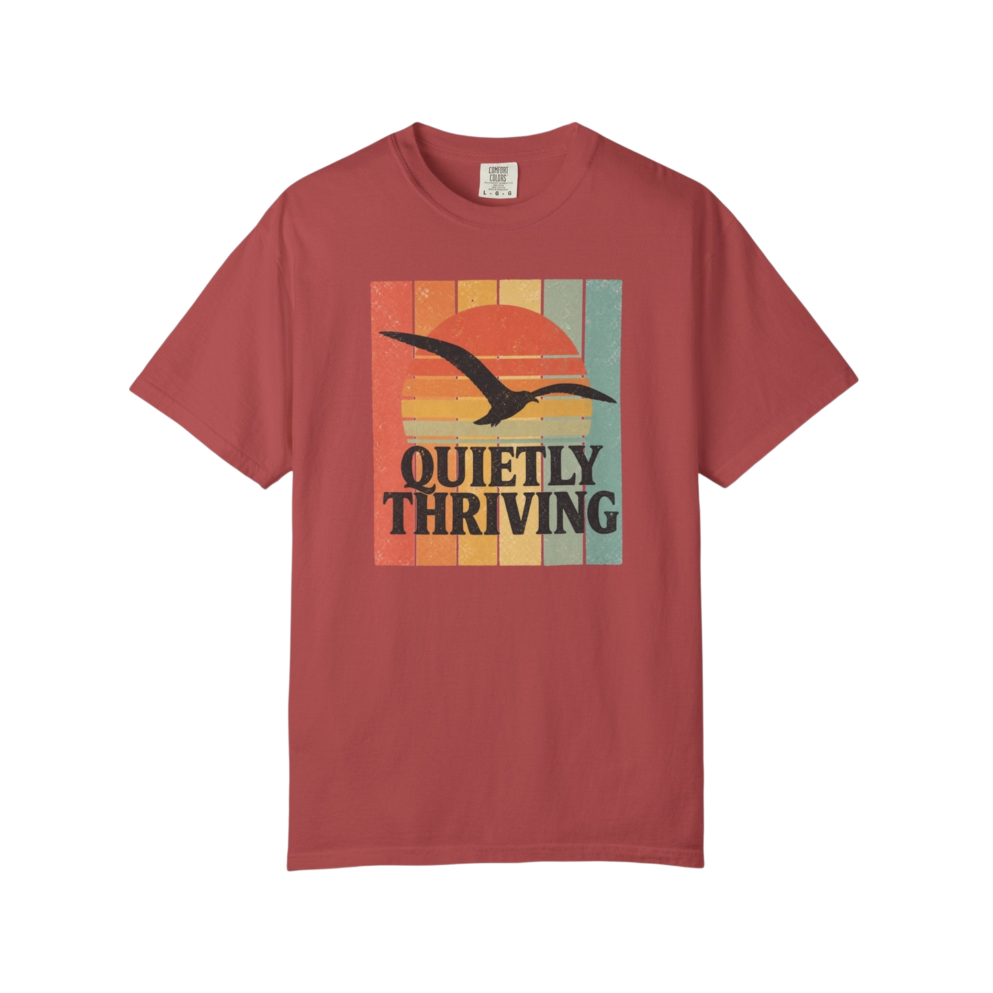 Quietly Thriving T-Shirt — Retro Sunset Seagull Tee