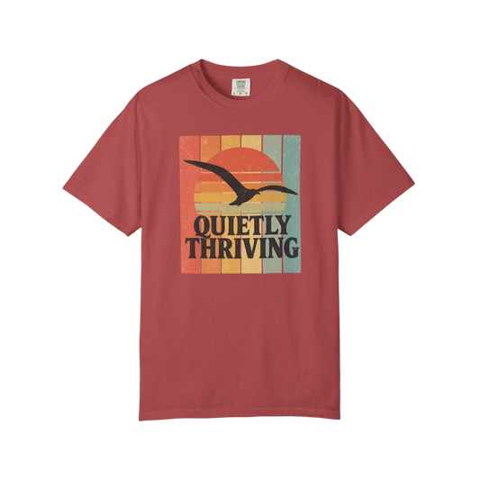 Quietly Thriving T-Shirt — Retro Sunset Seagull Tee