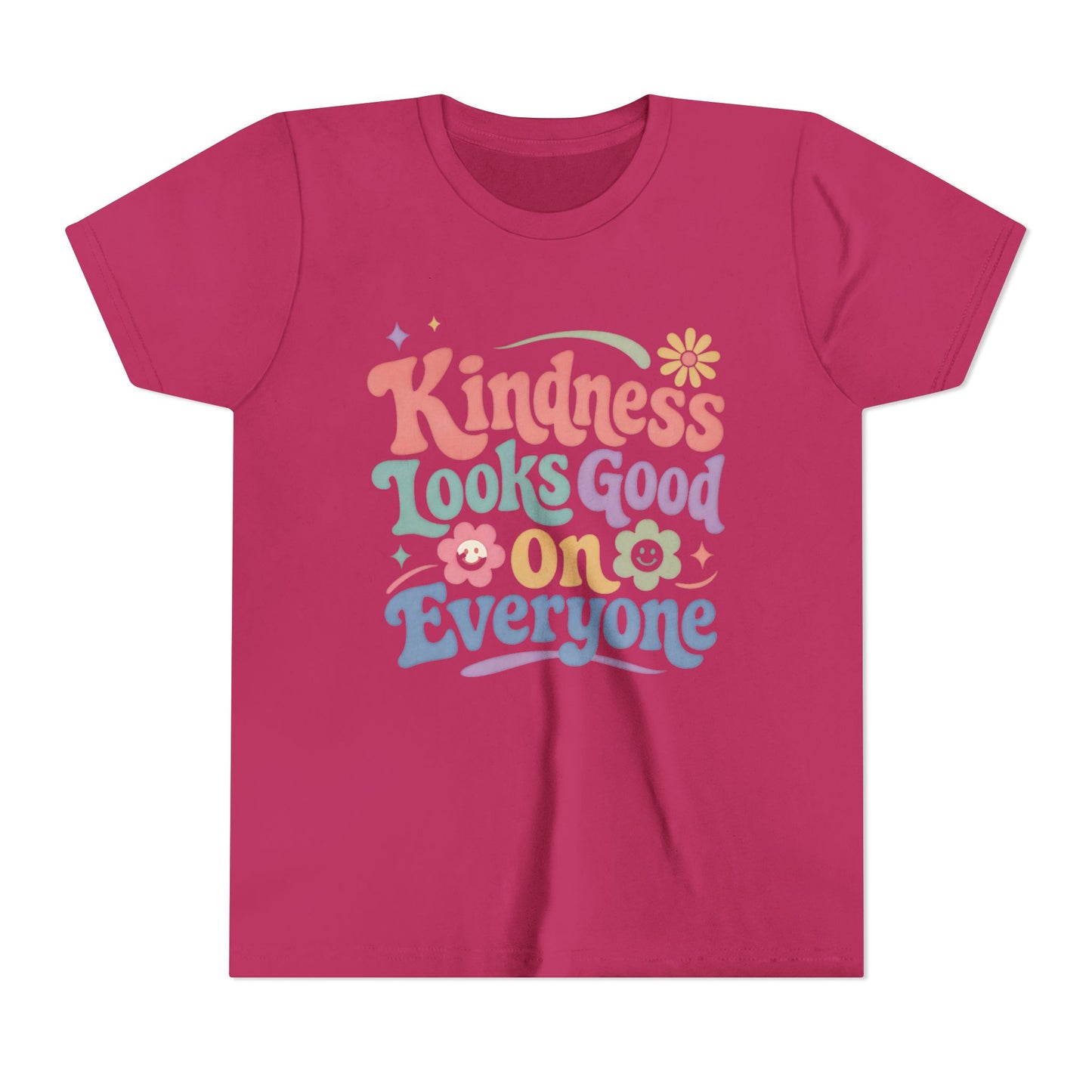 Youth Tee — "Kindness Looks Good On Everyone" Retro Floral Kids T-Shirt