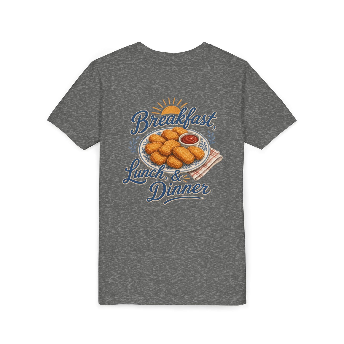 "Breakfast, Lunch & Dinner" Chicken Nugget Graphic Youth Tee — BACK PRINT