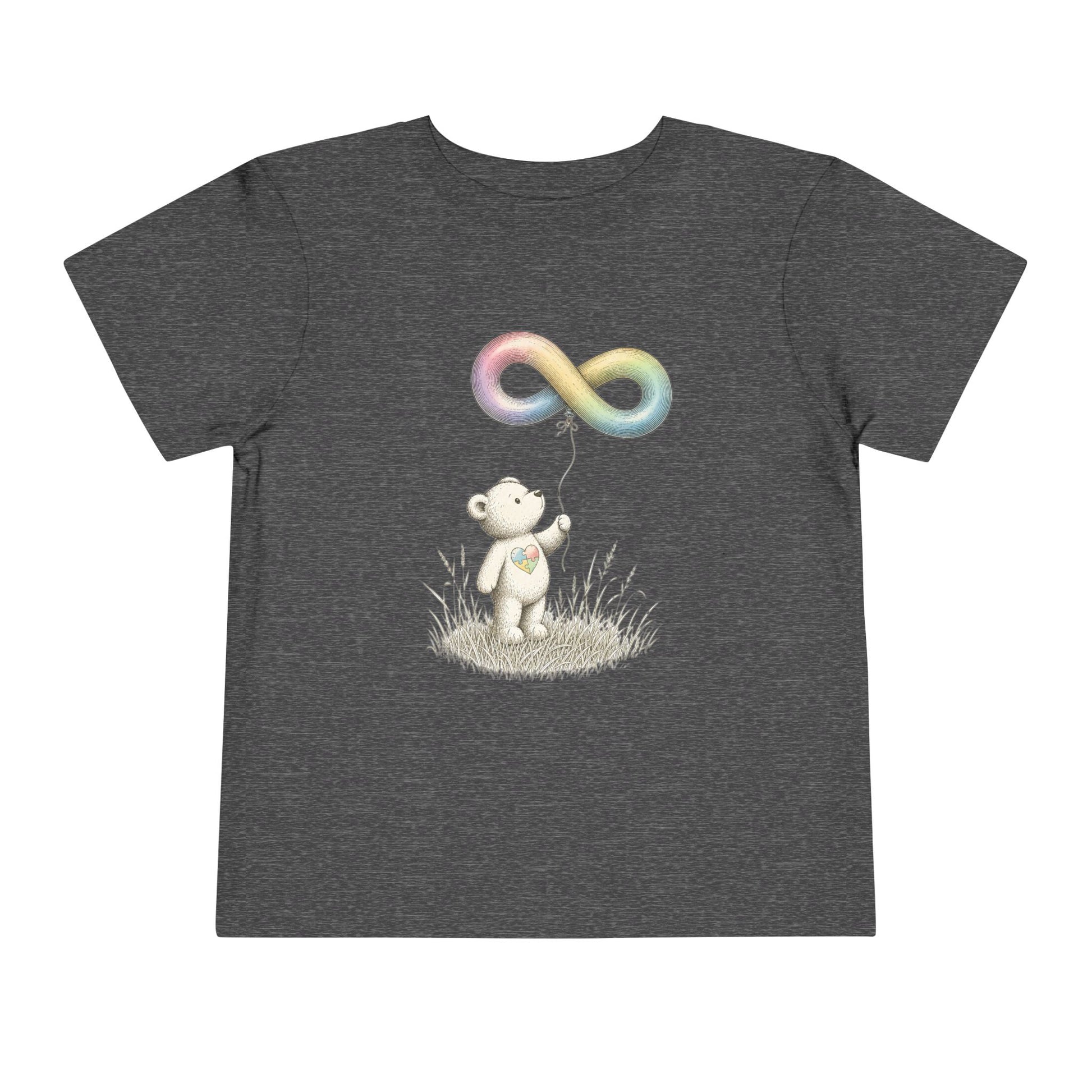 Toddler Tee — Bear Holding Rainbow Infinity Balloon Cute Kids Shirt - Dark Heather Grey, 3T image