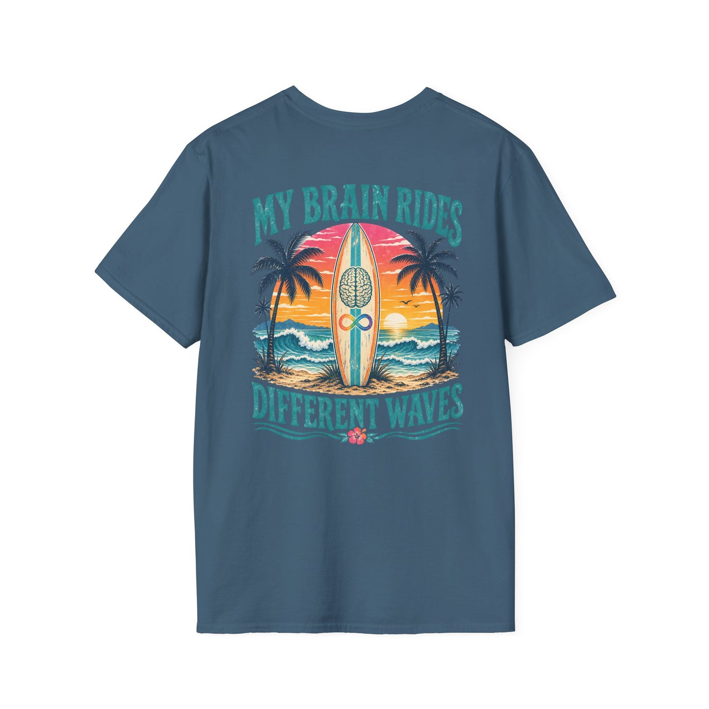 Retro "My Brain Rides Different Waves" Neurodiversity Surf T-Shirt