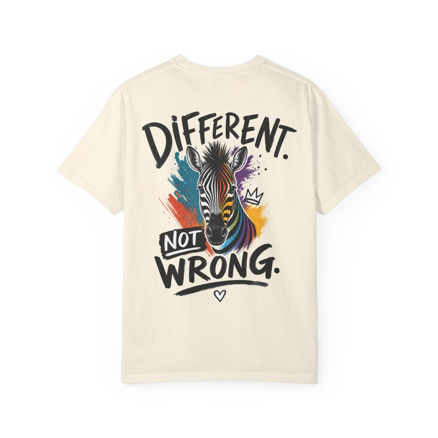 Different Not Wrong Zebra T-Shirt — Neurodivergent Colorful Inspirational Graphic Tee