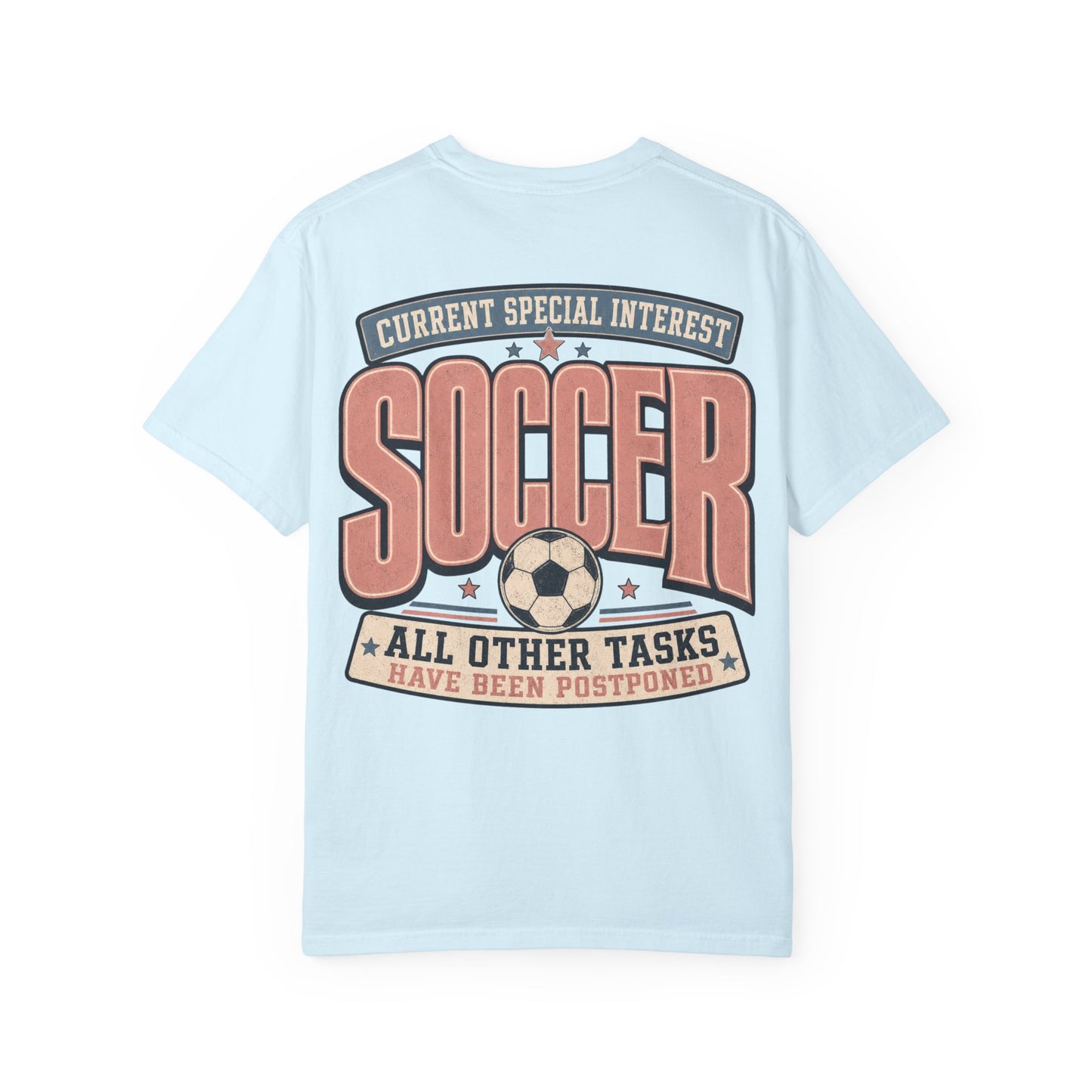 Soccer Graphic T-Shirt — “Current Special Interest: Soccer” Vintage Sports Tee Adult BACK PRINT