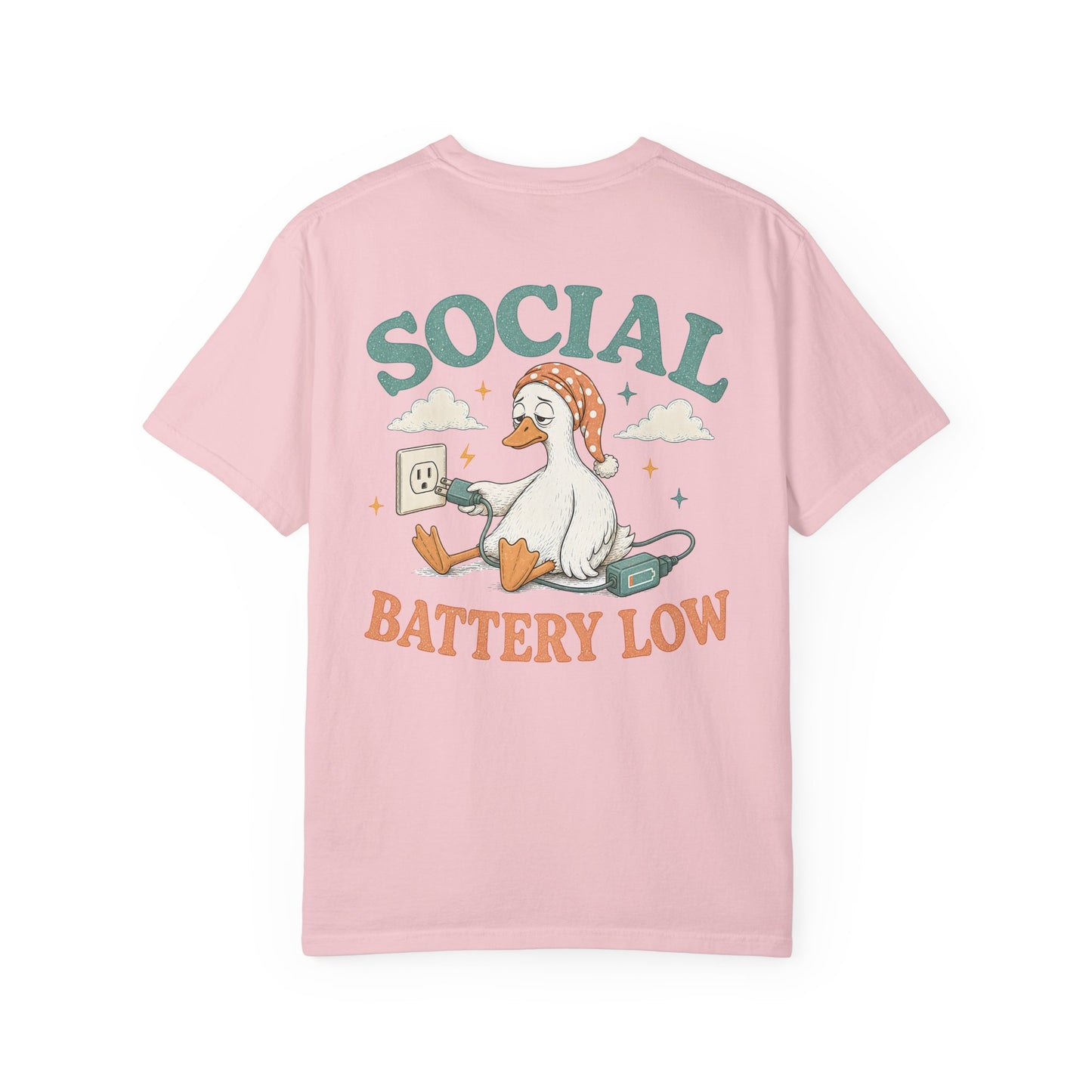 Social Battery Low T-Shirt —BACK PRINT- Introvert Silly Goose Graphic Tee