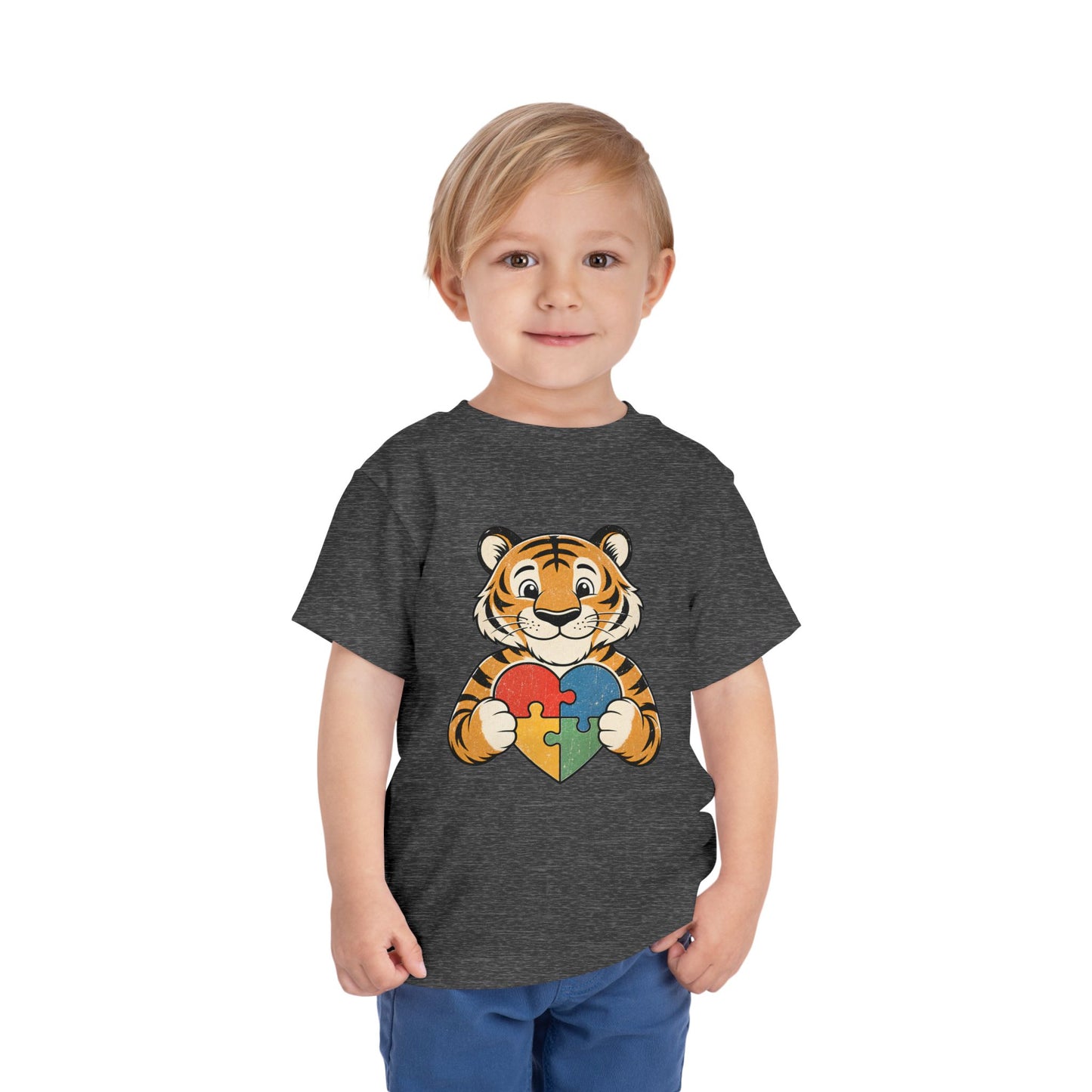 Toddler Tee — Cute Tiger Holding Autism Puzzle Heart image 30