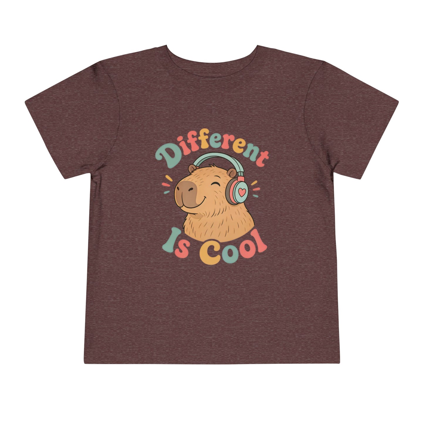 Toddler Tee — 'Different Is Cool' Capybara Graphic Kids Shirt - Heather Maroon, 5T image