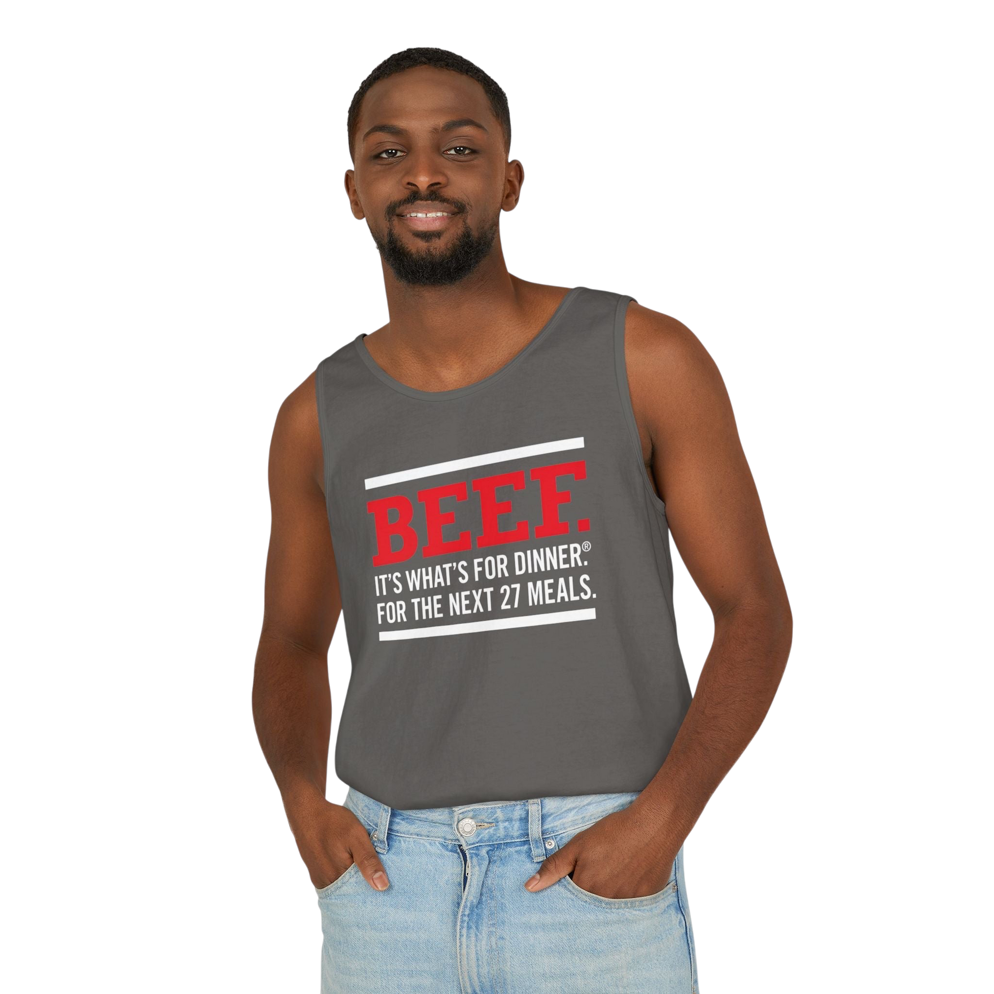 Beef: It’s What’s For Dinner — Funny Graphic Tank Top  for Autistic people seeking routine - UNISEX image 2
