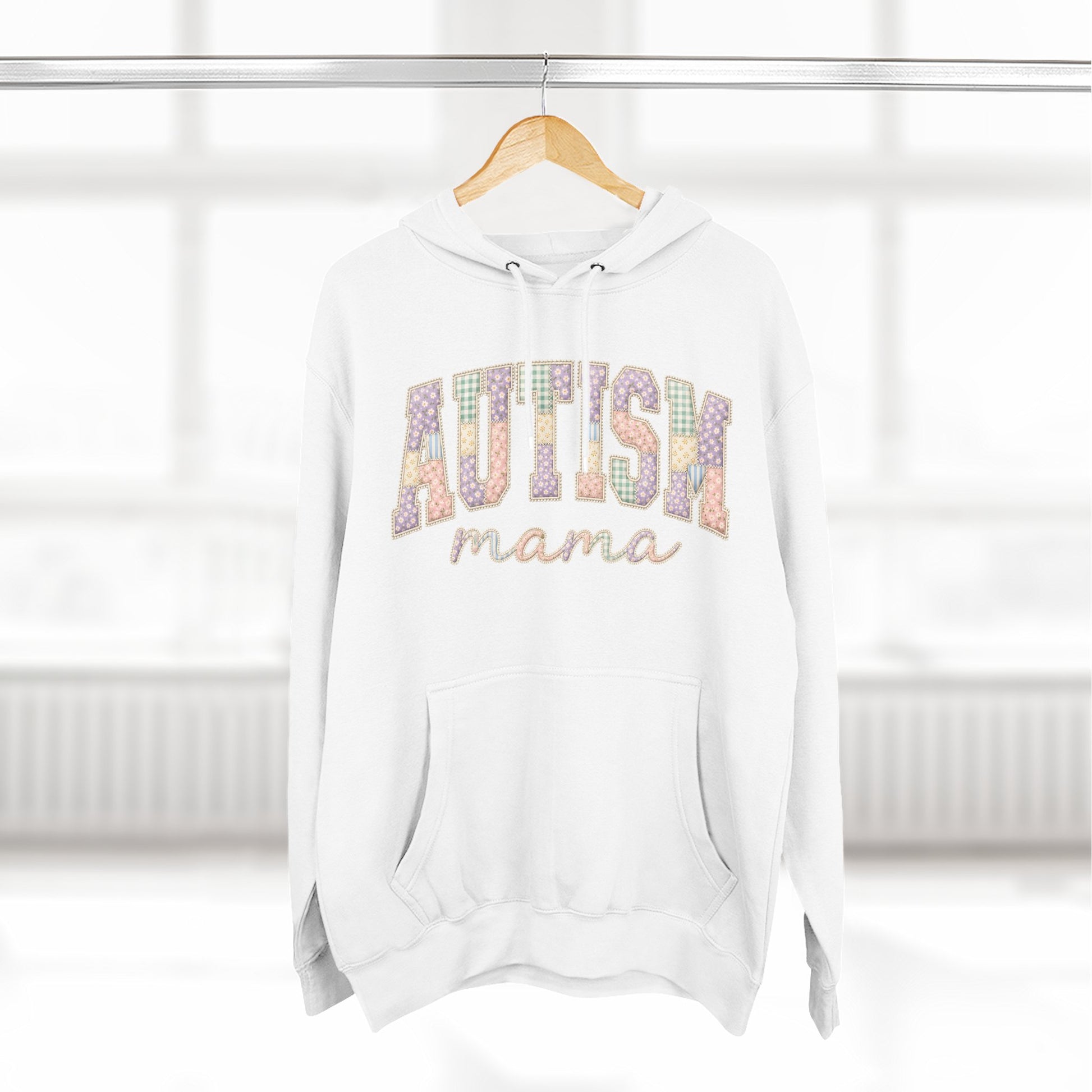 Autism Mama Hoodie — Pastel Patchwork-Pattern Support Sweatshirt image 3