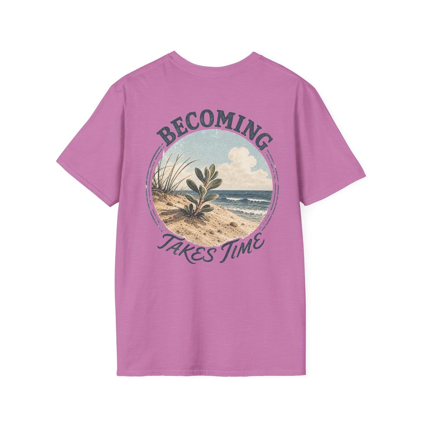 Becoming Takes Time T-Shirt — Vintage Coastal Plant Illustration