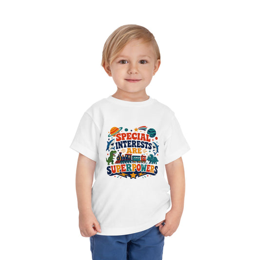 Toddler Tee — “Special Interests Are Superpowers” Colorful Space &amp; Dino Graphic image 1
