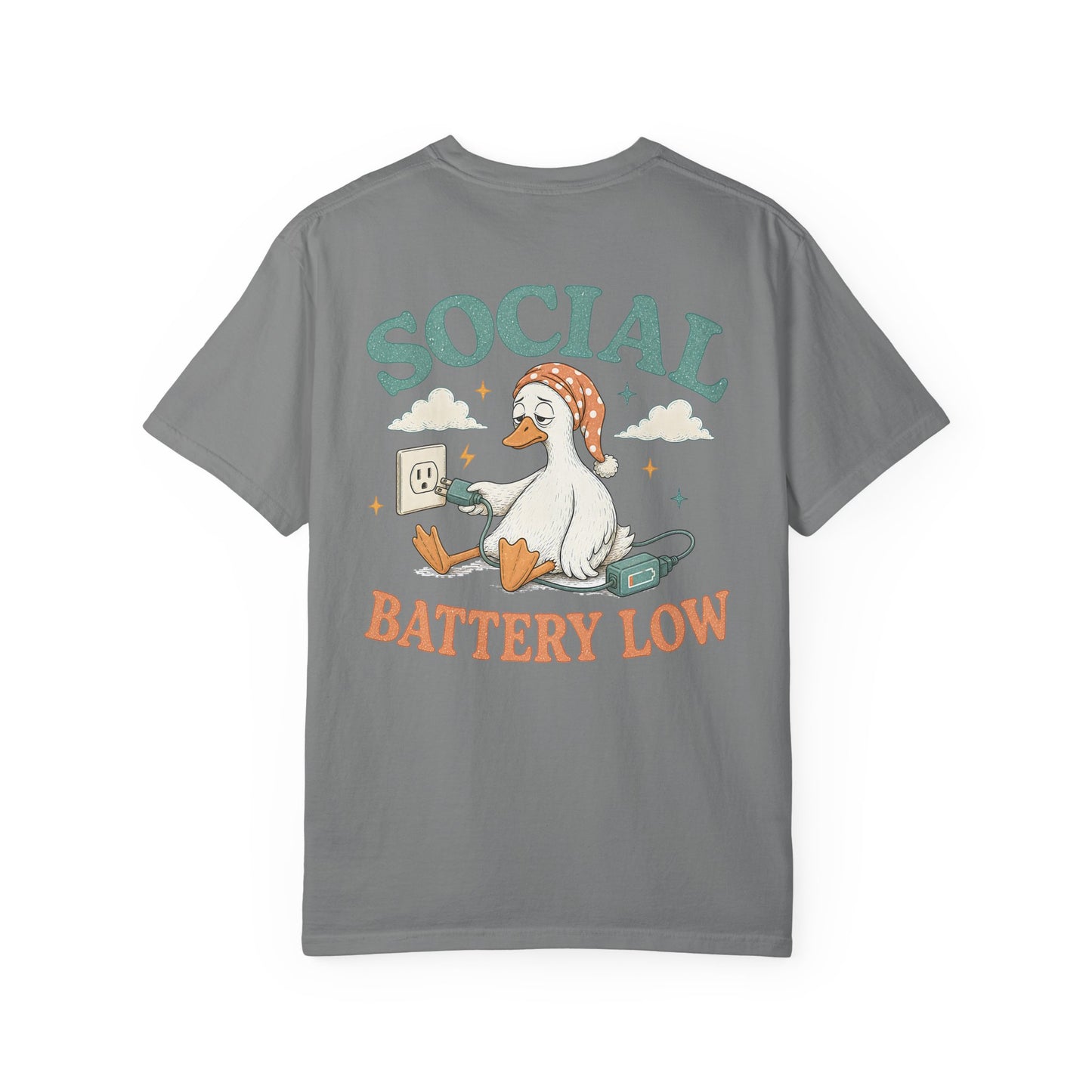 Social Battery Low T-Shirt —BACK PRINT- Introvert Silly Goose Graphic Tee