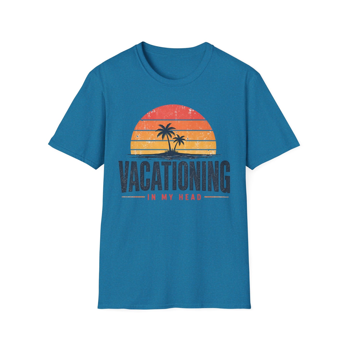 Vacationing T-Shirt — Retro Palm Sunset "Vacationing in My Head" Tee