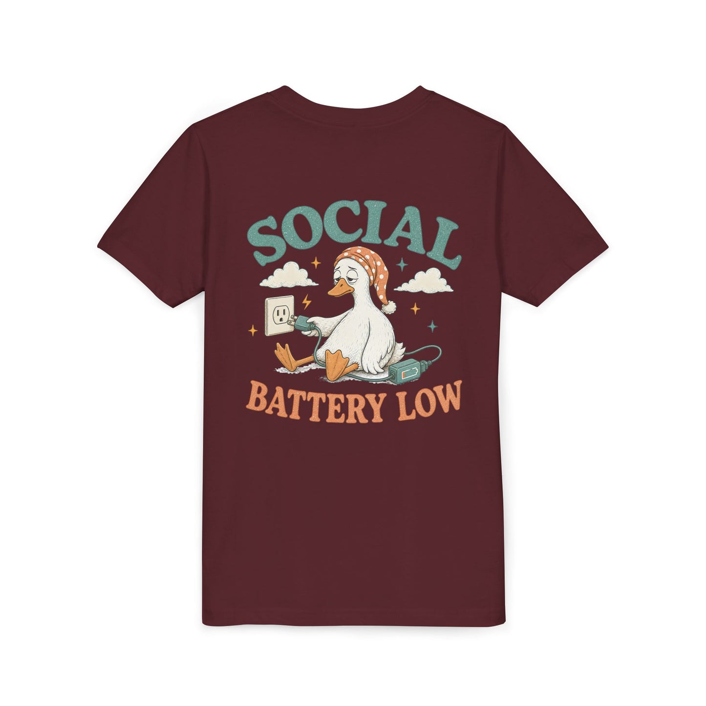Youth Tee — Social Battery Low Silly Goose Graphic BACK PRINT