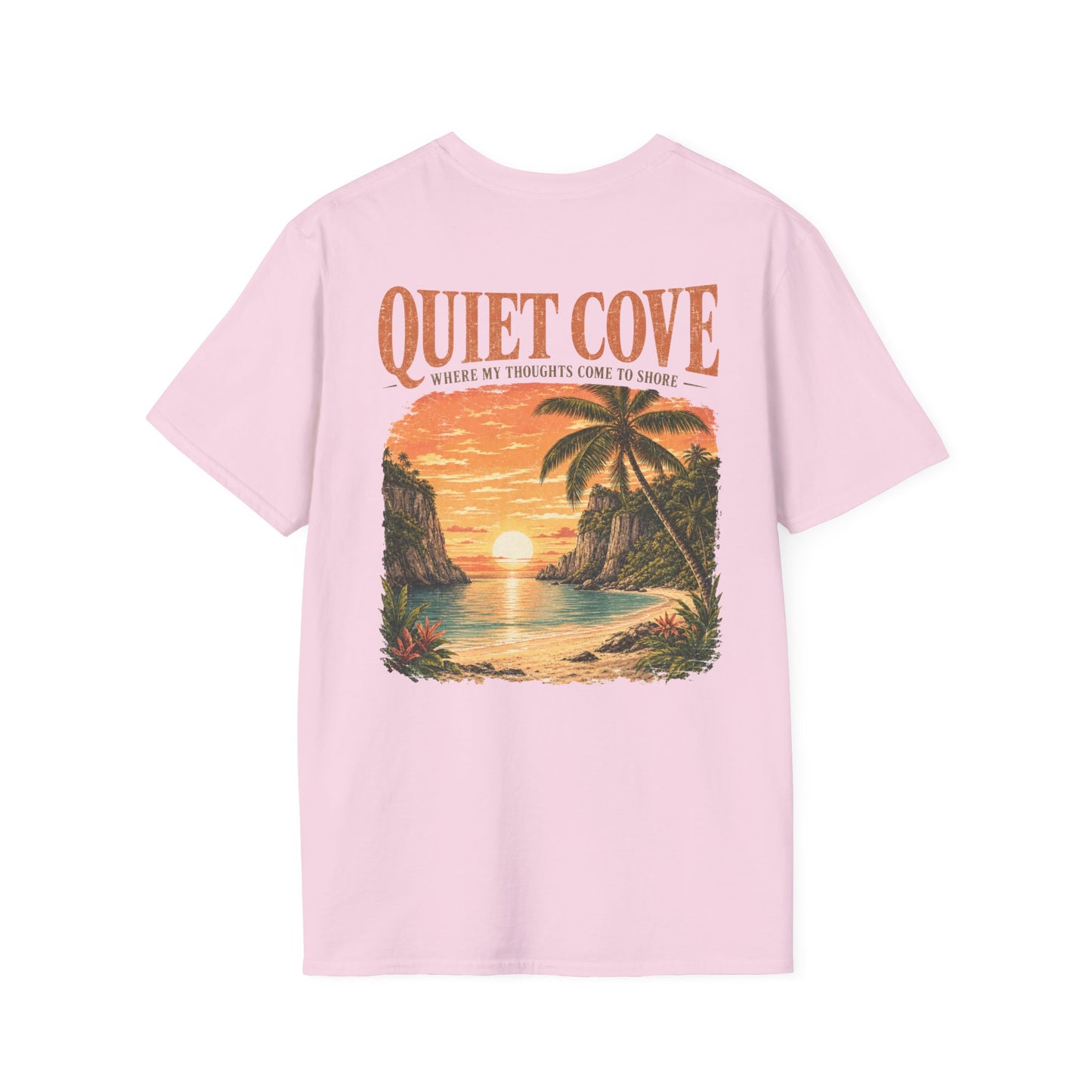 "Quiet Cove" Retro Palm Tree Coastal Sunset Graphic T-Shirt