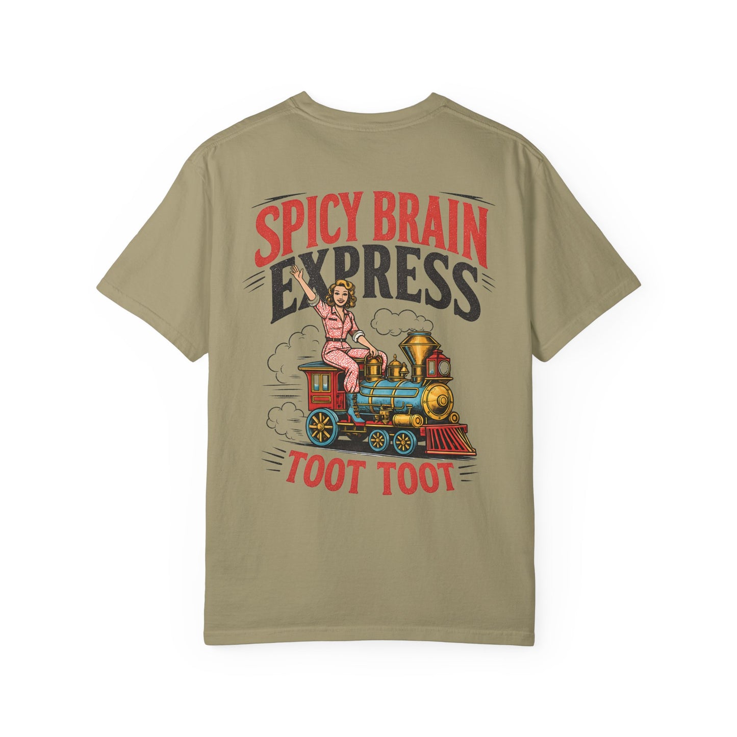 Spicy Brain Express T‑Shirt — Vintage Train Graphic "Toot Toot" BACK PRINT