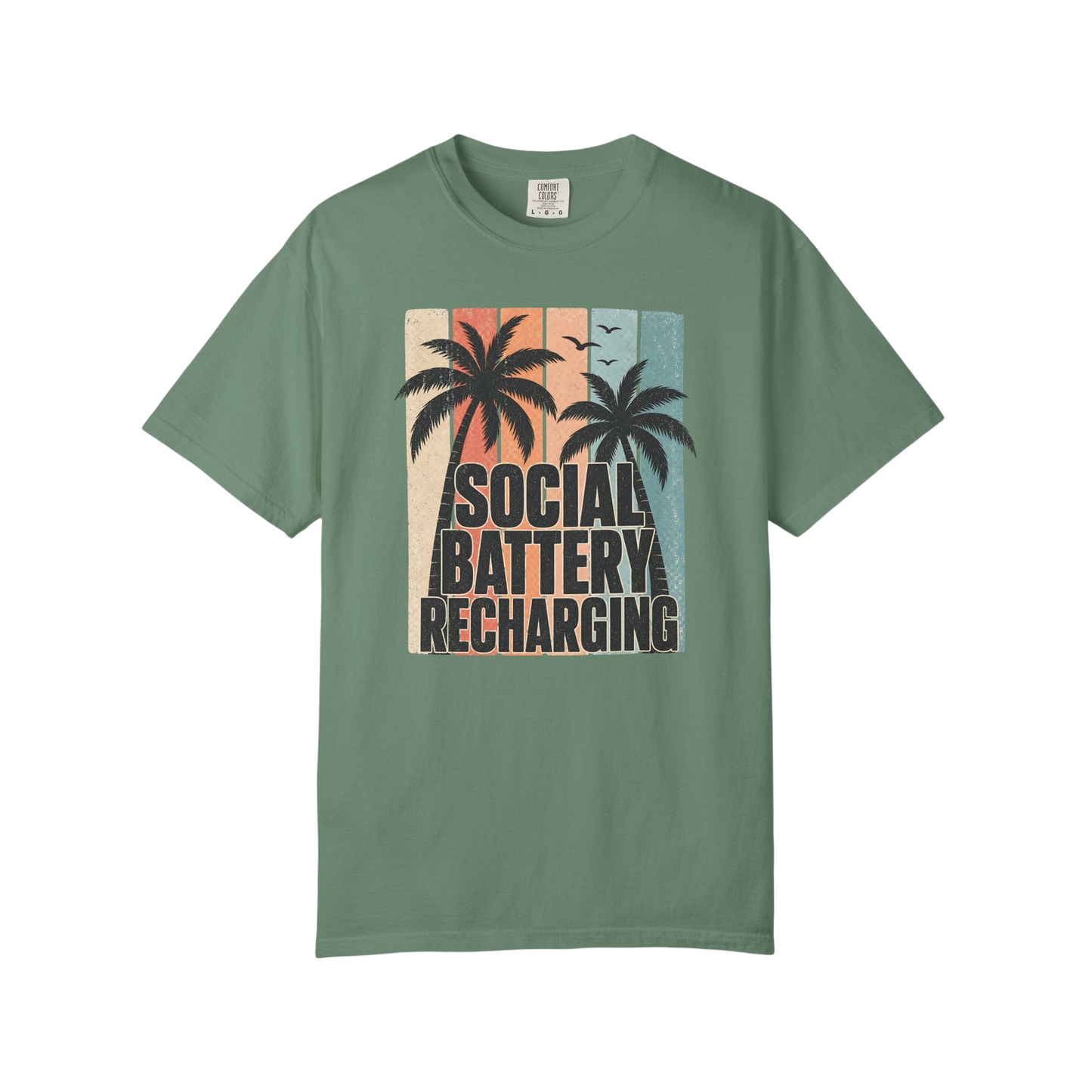 Social Battery Recharging T-Shirt — Retro Palm Beach Vacation Tee