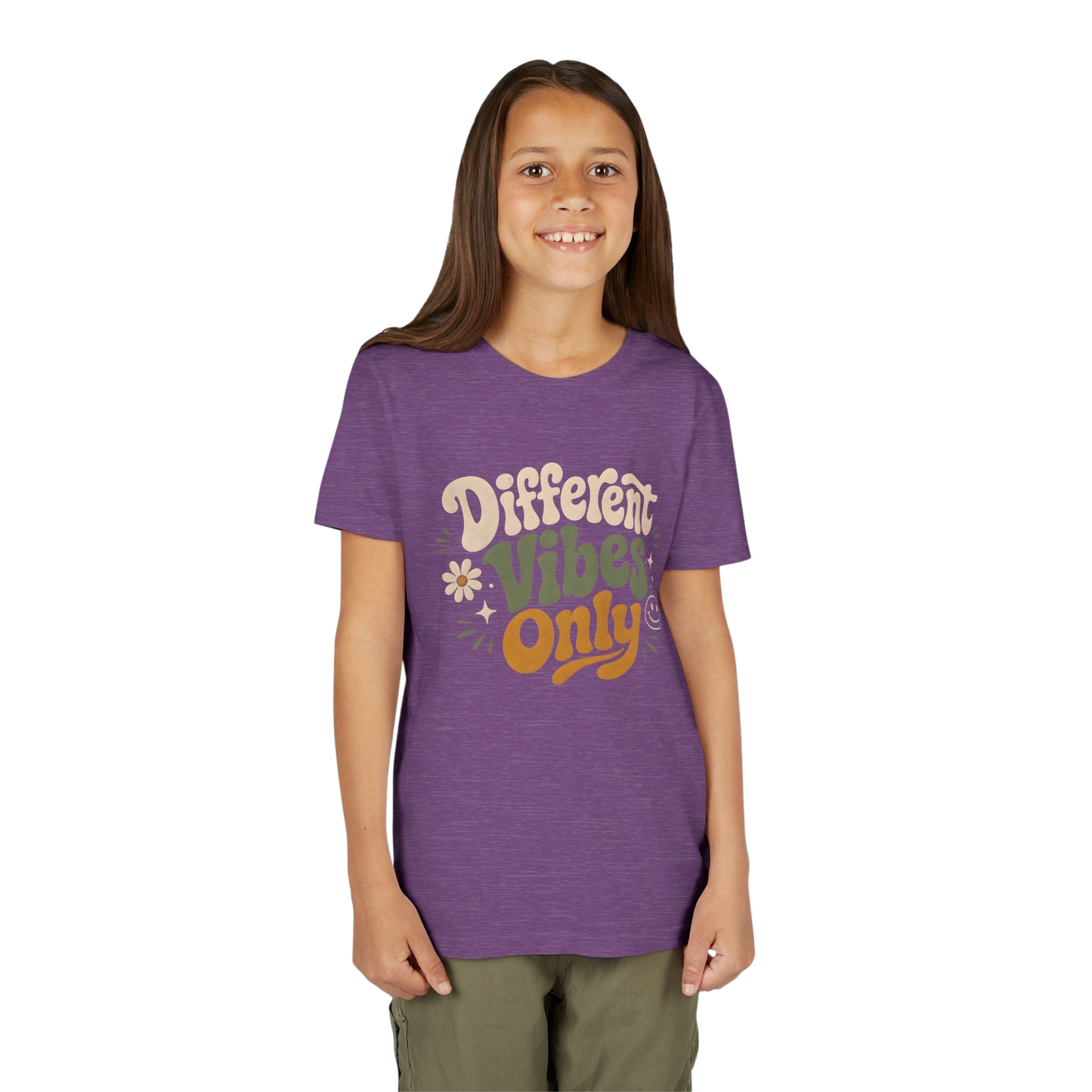 Youth Tee — "Different Vibes Only" Retro Flower Kids T-Shirt