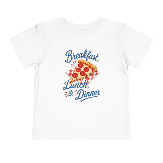 "Breakfast, Lunch & Dinner" Pizza Graphic Toddler Tee