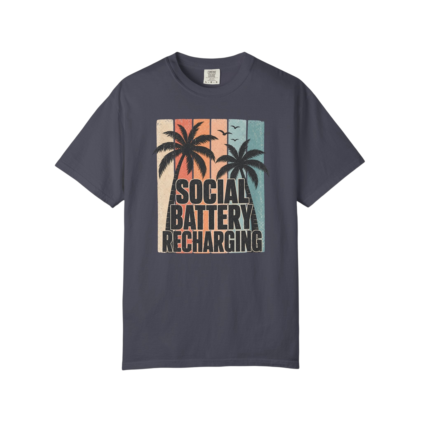 Social Battery Recharging T-Shirt — Retro Palm Beach Vacation Tee