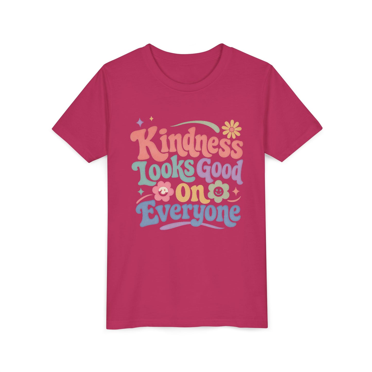 Youth Tee — "Kindness Looks Good On Everyone" Retro Floral Kids T-Shirt