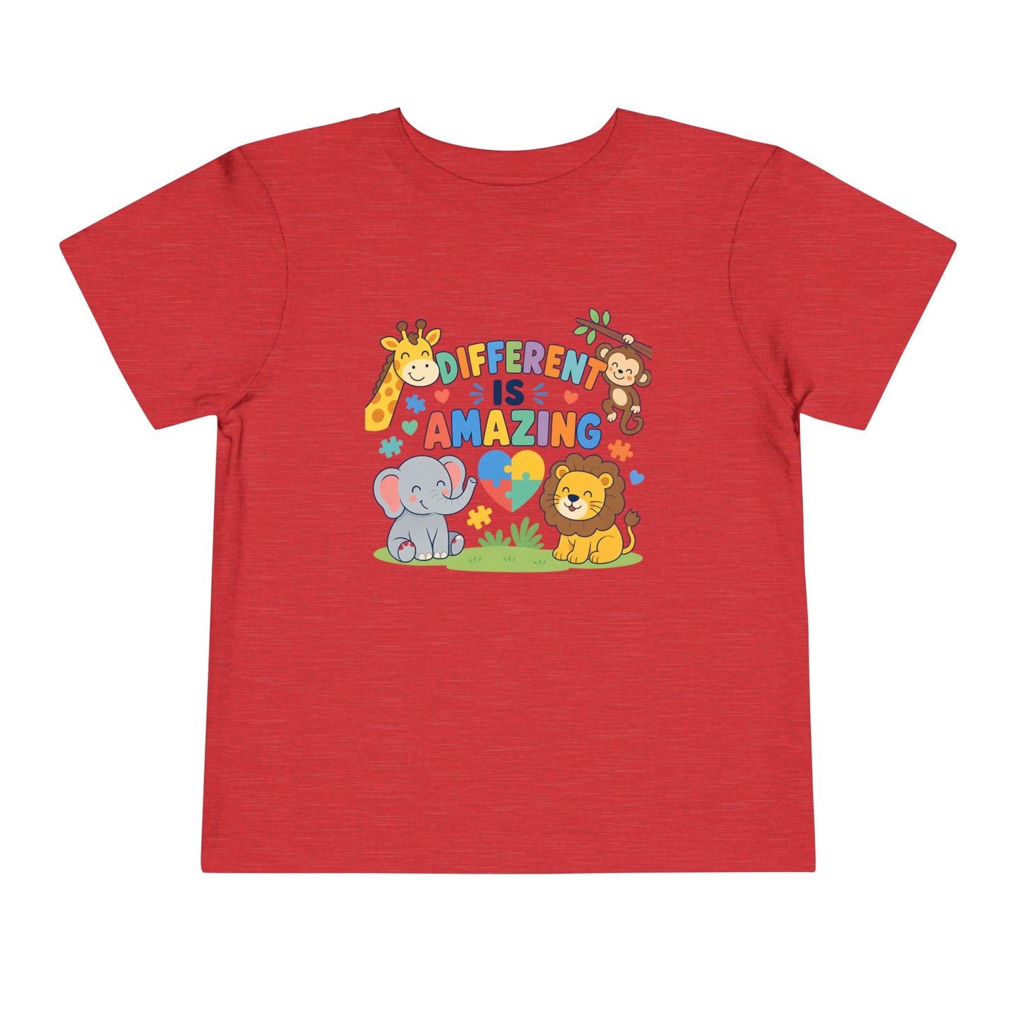 Toddler Tee — "Different Is Amazing" Jungle Animals Graphic - Heather Red, 4T image