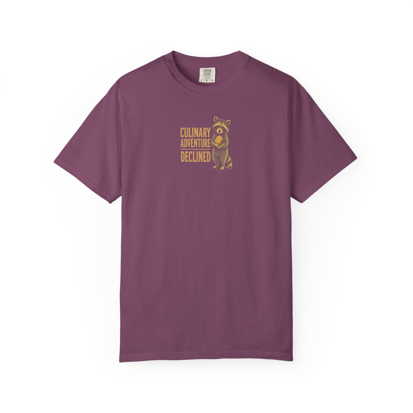 Culinary Adventure Declined T-Shirt — Food Routine Raccoon Graphic Tee