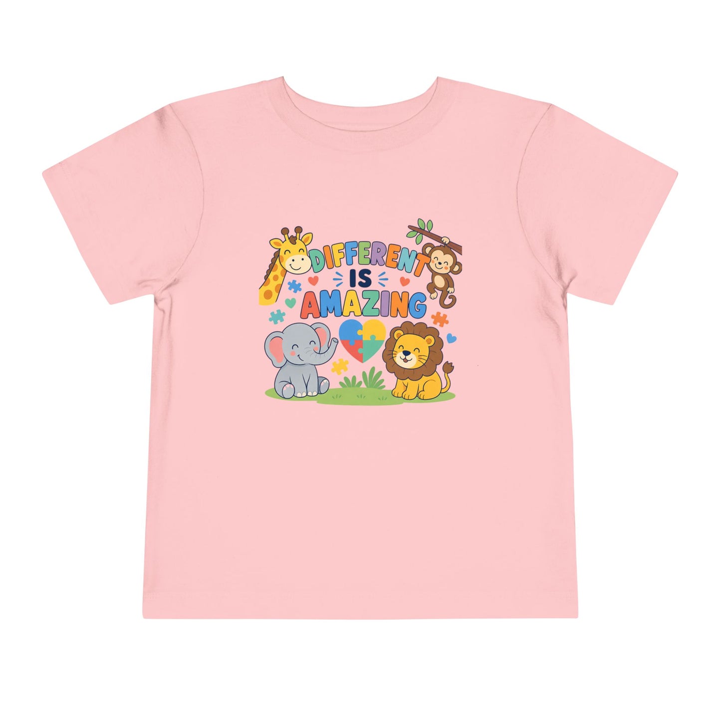 Toddler Tee — "Different Is Amazing" Jungle Animals Graphic - Pink, 5T image