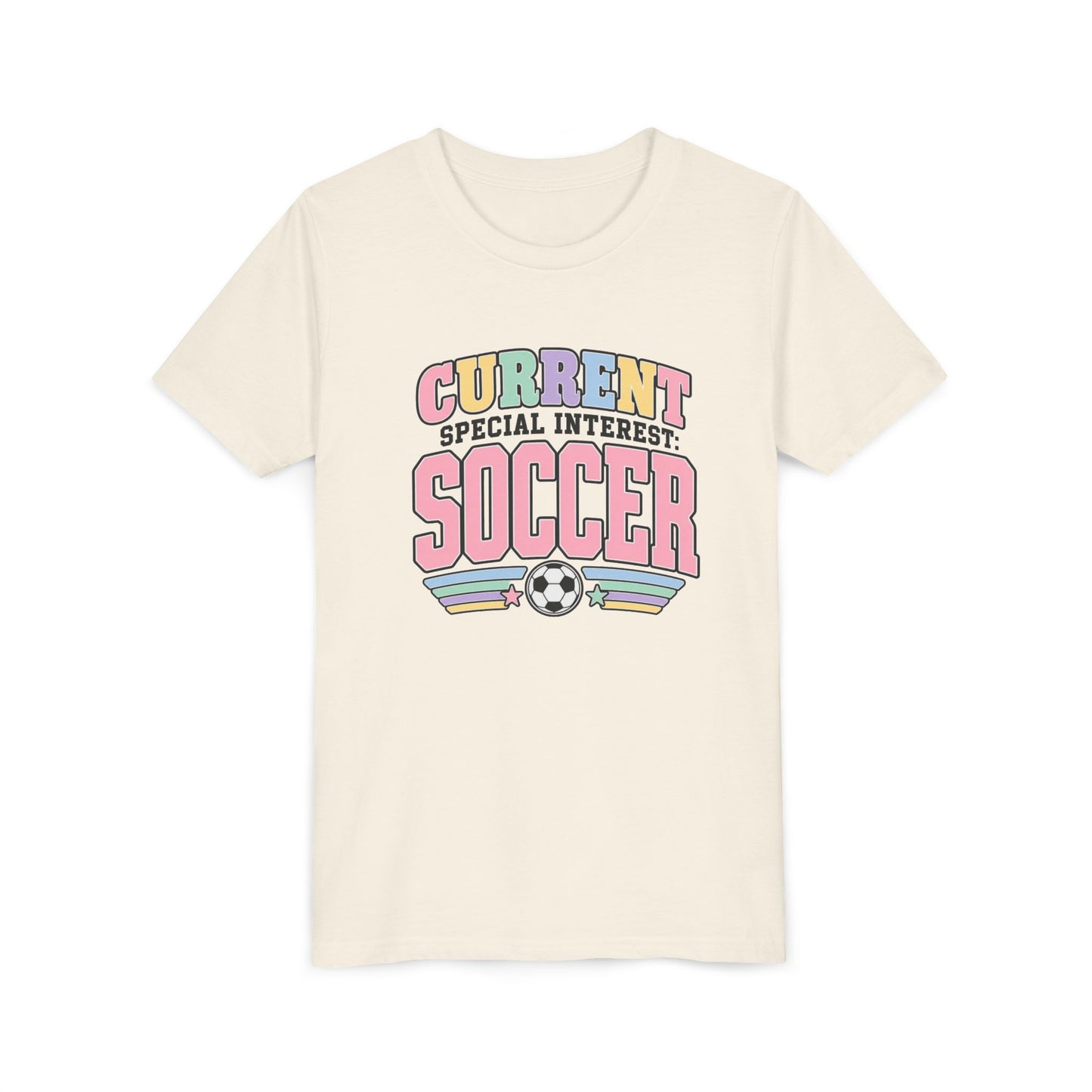 "Current Special Interest: Soccer" Pastel Soccer T-Shirt Youth Tee —