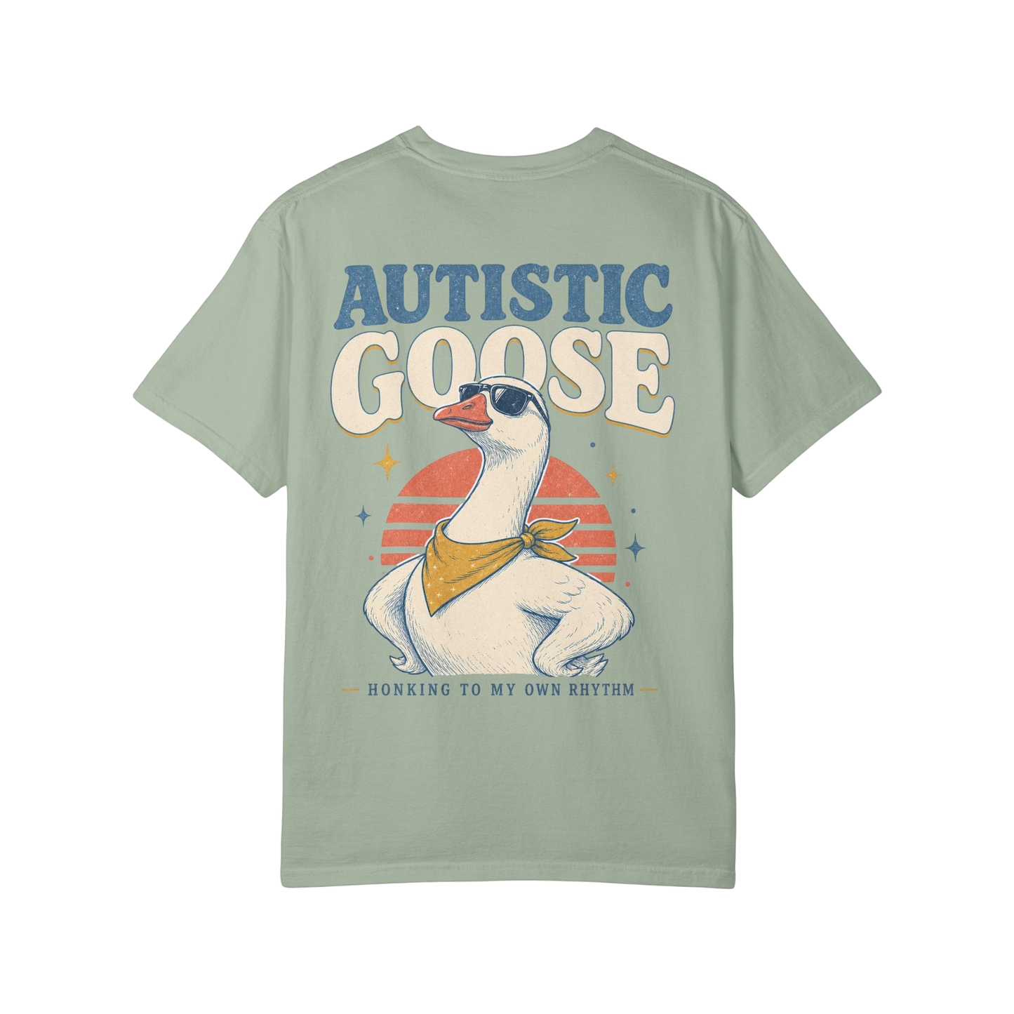 Autistic Silly Goose T-Shirt —BACK PRINT- Retro Silly Goose Design, “Working to My Own Rhythm” Autism Pride Tee