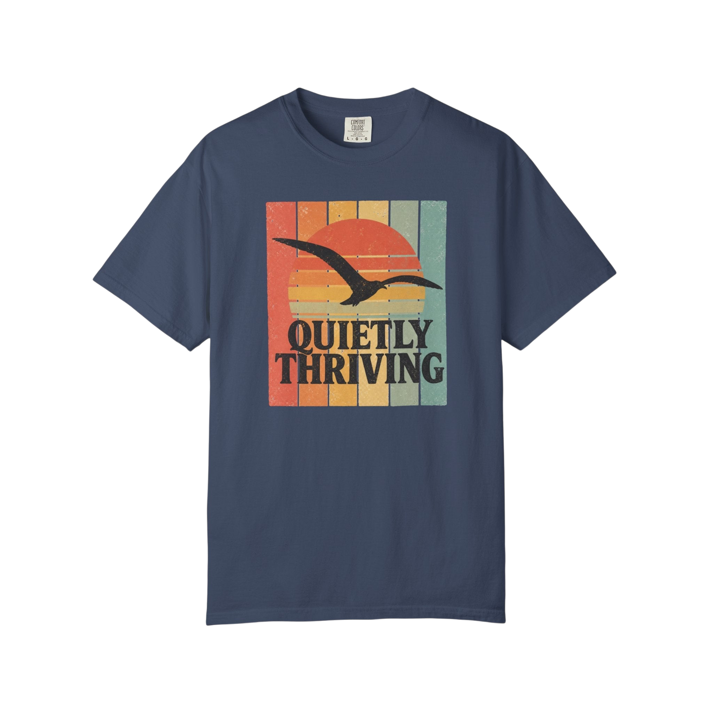 Quietly Thriving T-Shirt — Retro Sunset Seagull Tee