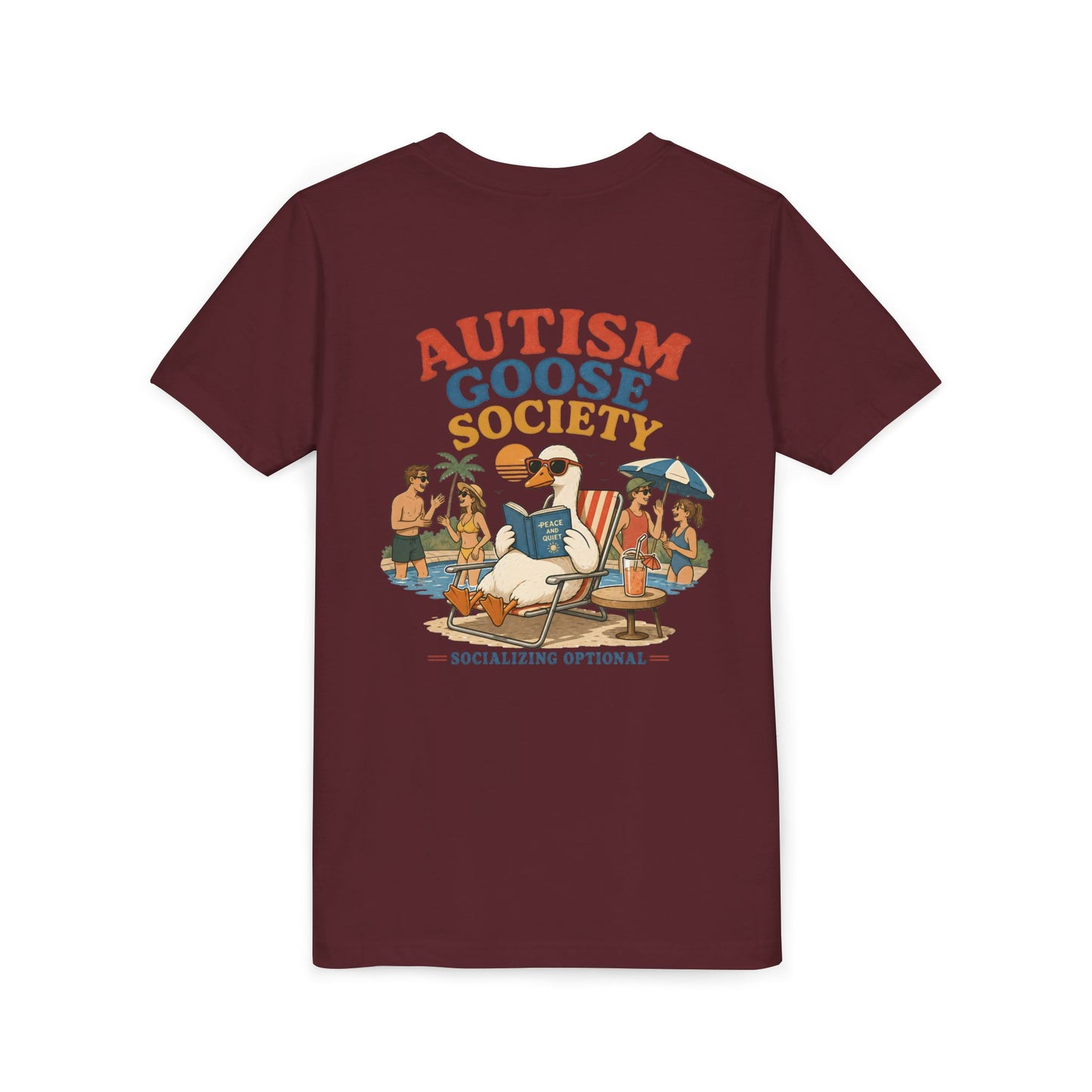 Silly Goose Youth Tee — "Autism Goose Society" Beach Graphic, Socializing Optional