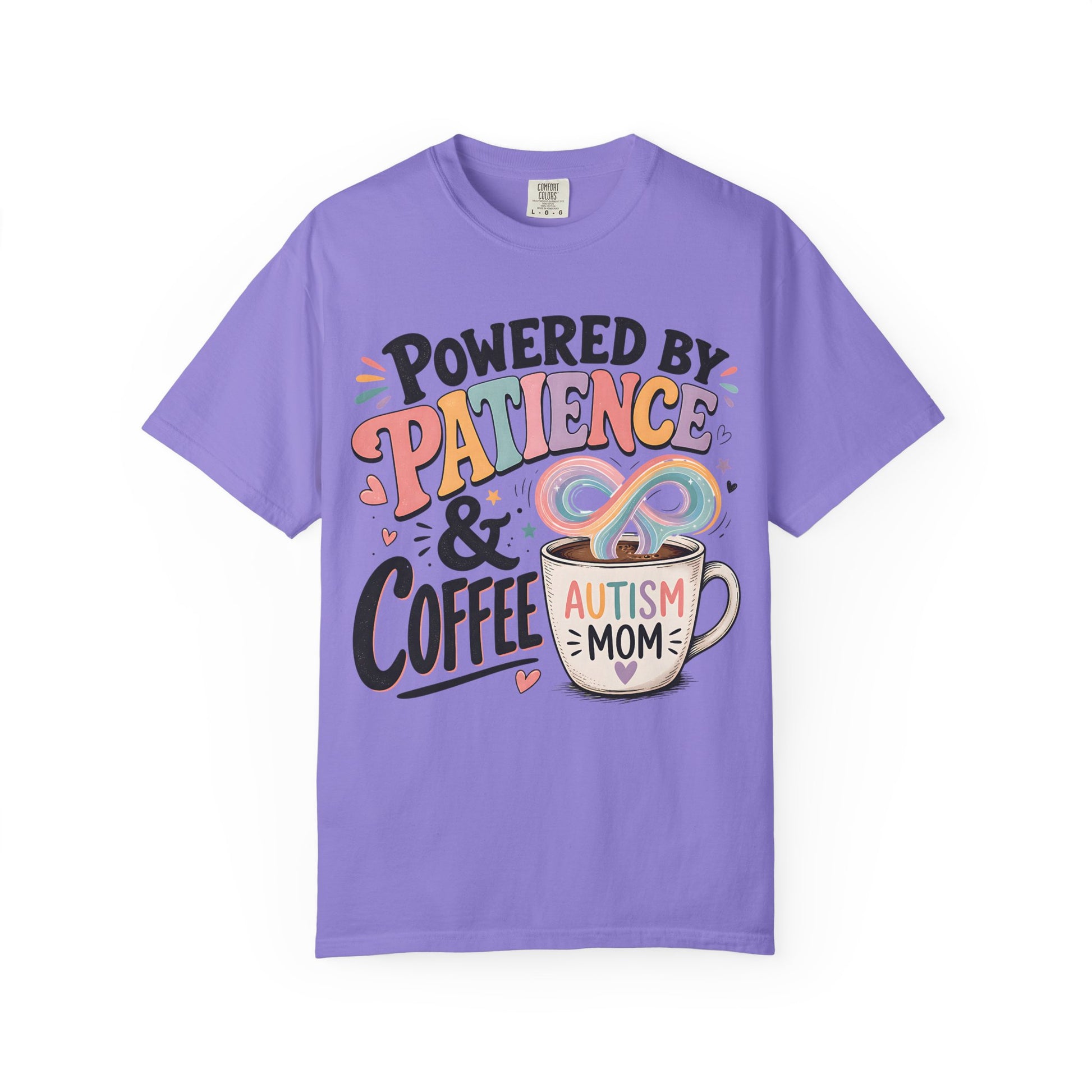 Autism Mom T-Shirt — "Powered by Patience &amp; Coffee" Graphic Tee image