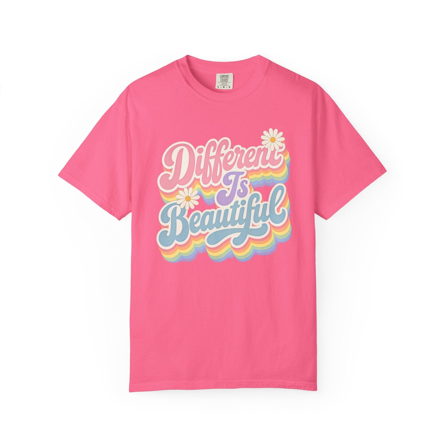 Different Is Beautiful T-Shirt — Retro Rainbow Pride Tee image