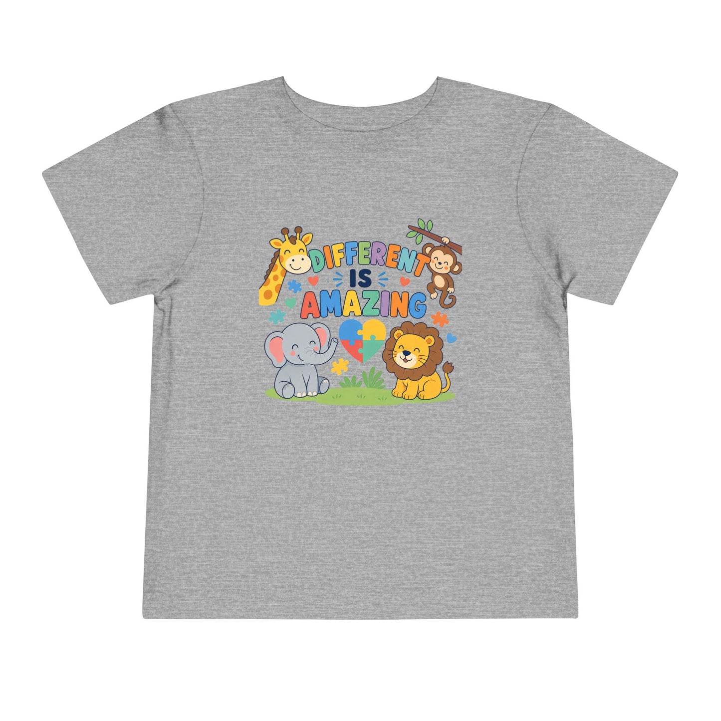 Toddler Tee — "Different Is Amazing" Jungle Animals Graphic - Athletic Heather, 5T image