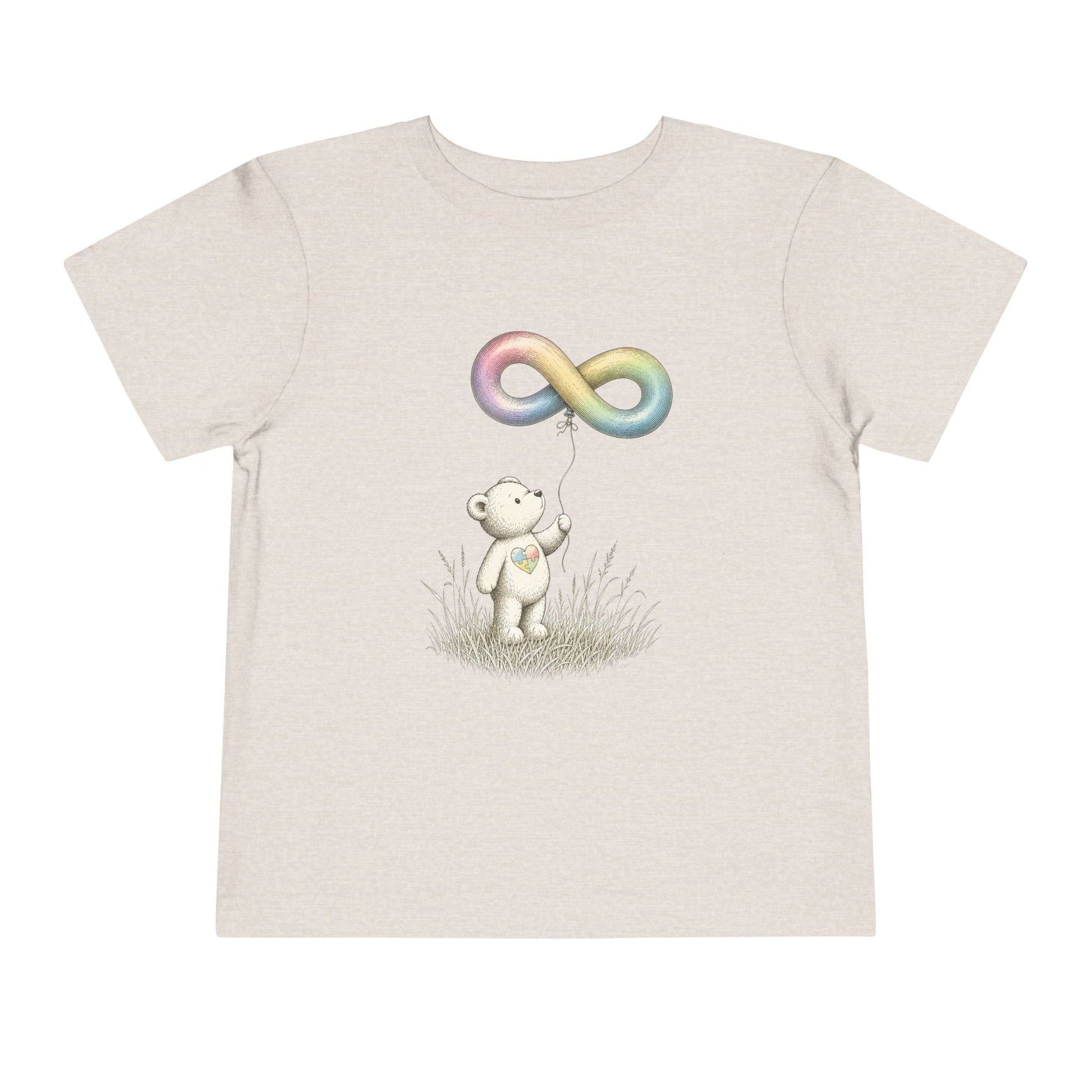 Toddler Tee — Bear Holding Rainbow Infinity Balloon Cute Kids Shirt - Heather Dust, 3T image
