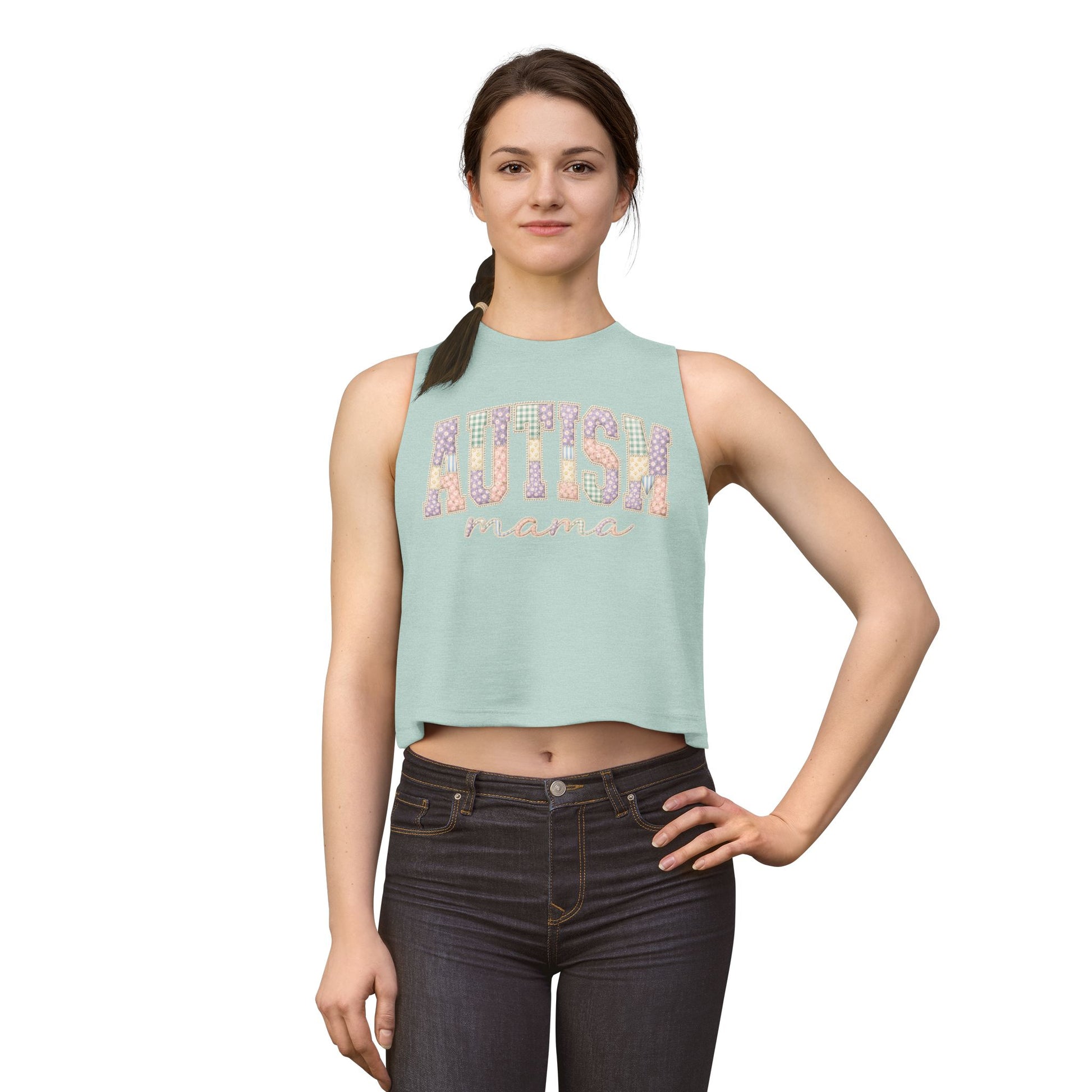 Autism Mama Crop Top - Pastel Patchwork Lettering Support Tank image 7