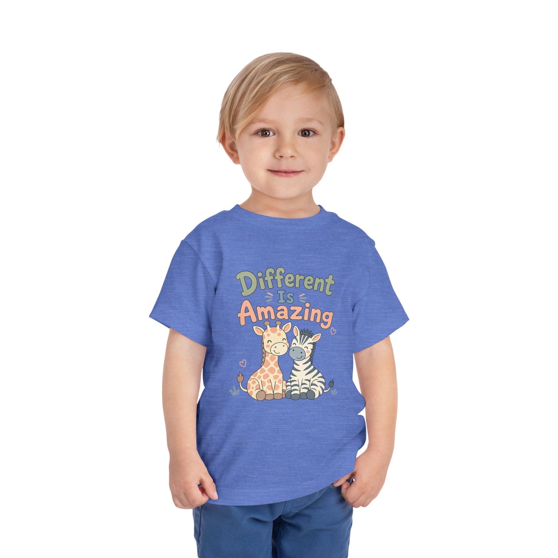 Toddler Tee — "Different Is Amazing" Giraffe &amp; Zebra Diversity Kids Shirt image 26