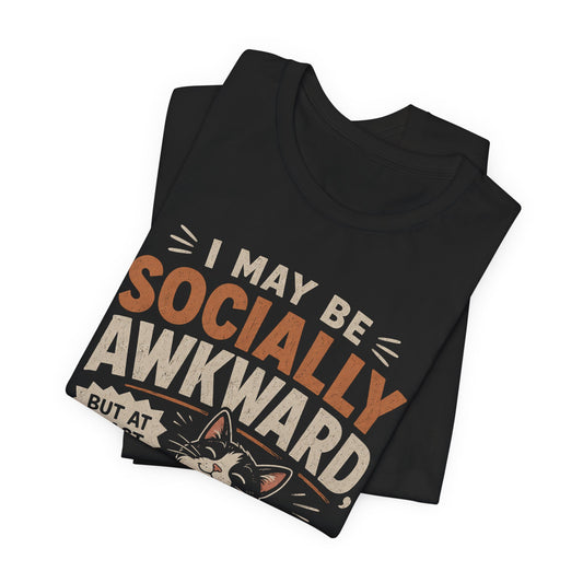 Socially Awkward Cat T-Shirt — Funny Introvert &amp; Cat Lover Tee image 1