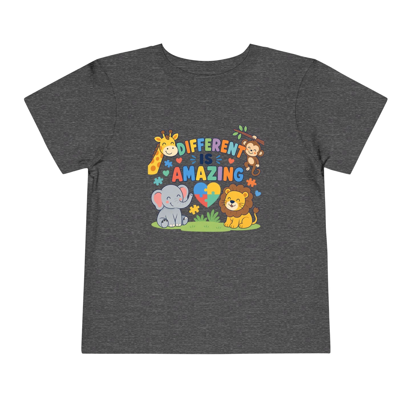 Toddler Tee — "Different Is Amazing" Jungle Animals Graphic - Dark Heather Grey, 4T image