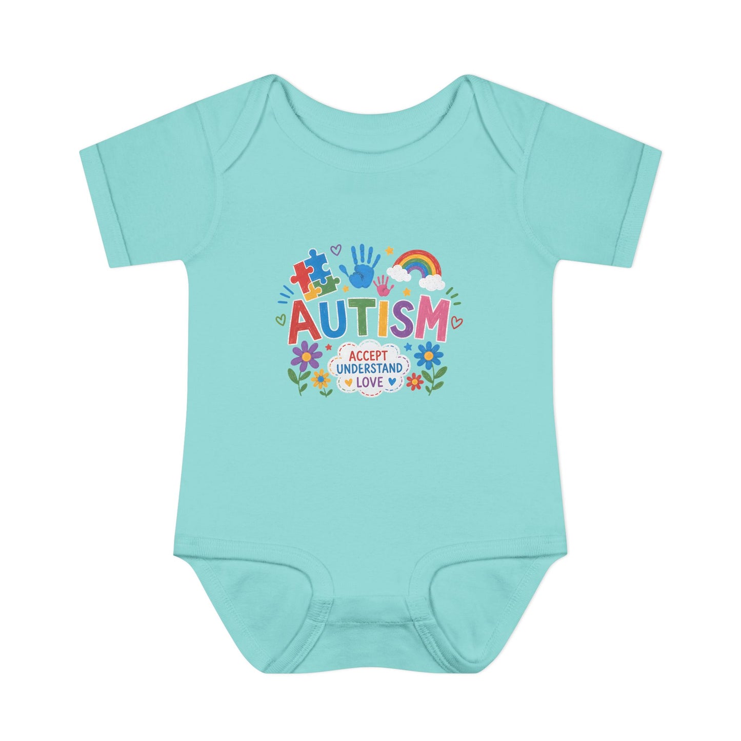 Autism Awareness Infant Bodysuit — 'Accept Understand Love' Colorful Design - 6M, Chill image