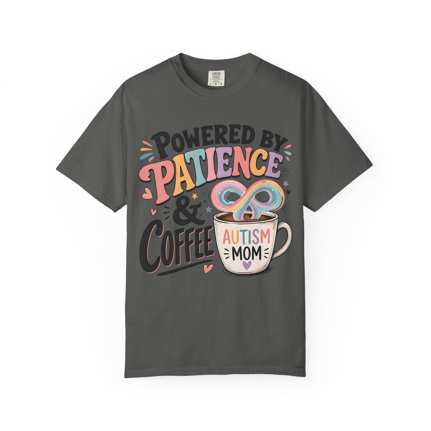 Autism Mom T-Shirt — "Powered by Patience &amp; Coffee" Graphic Tee image