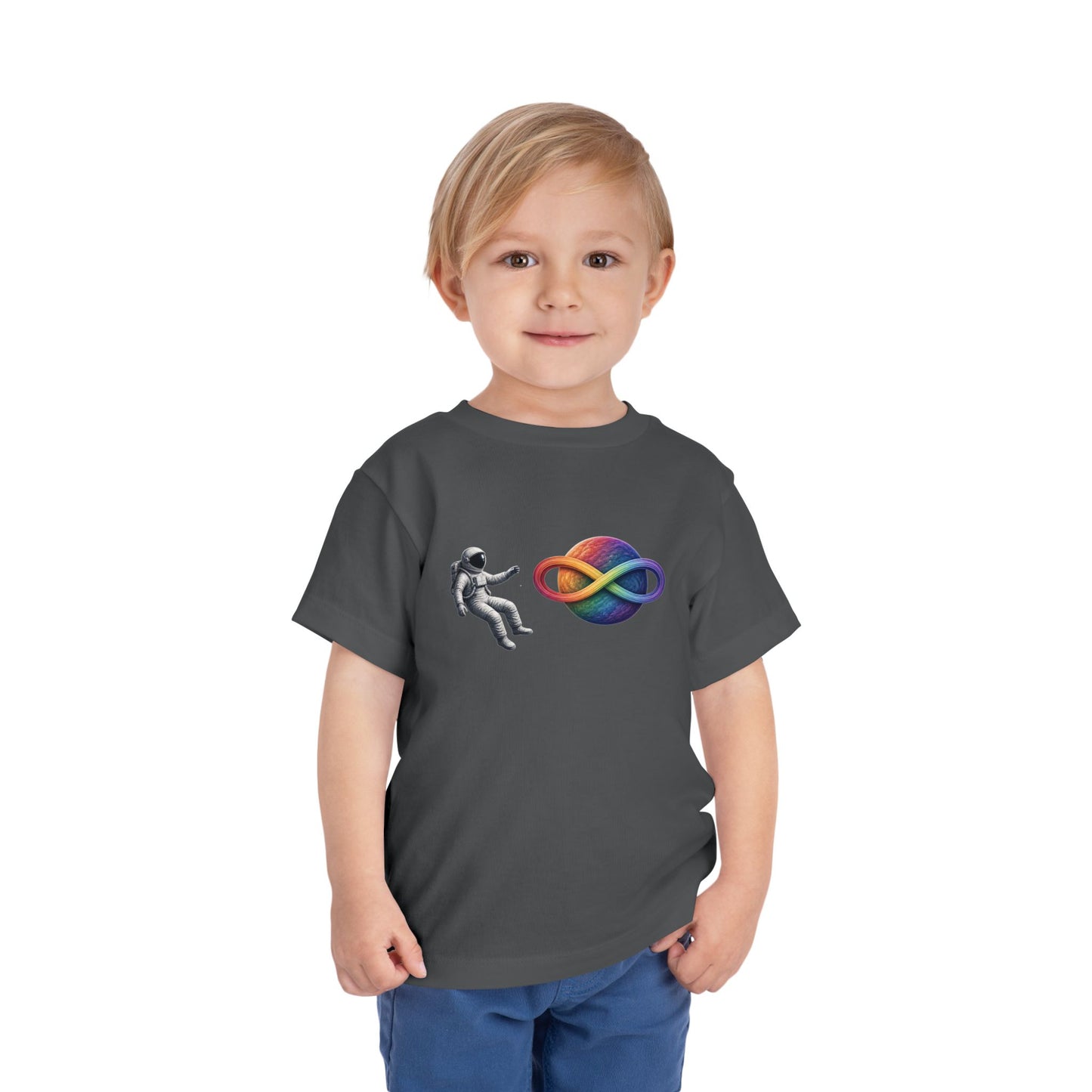 Toddler Tee — Rainbow Infinity Planet & Astronaut Graphic