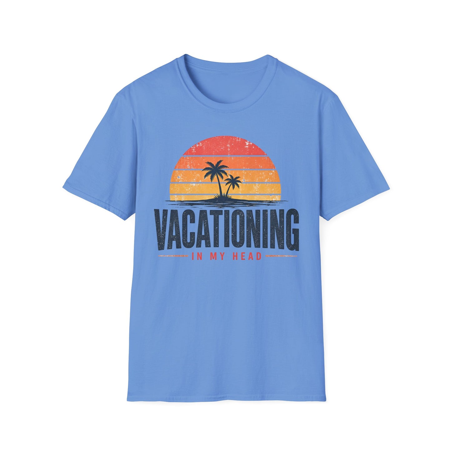Vacationing T-Shirt — Retro Palm Sunset "Vacationing in My Head" Tee
