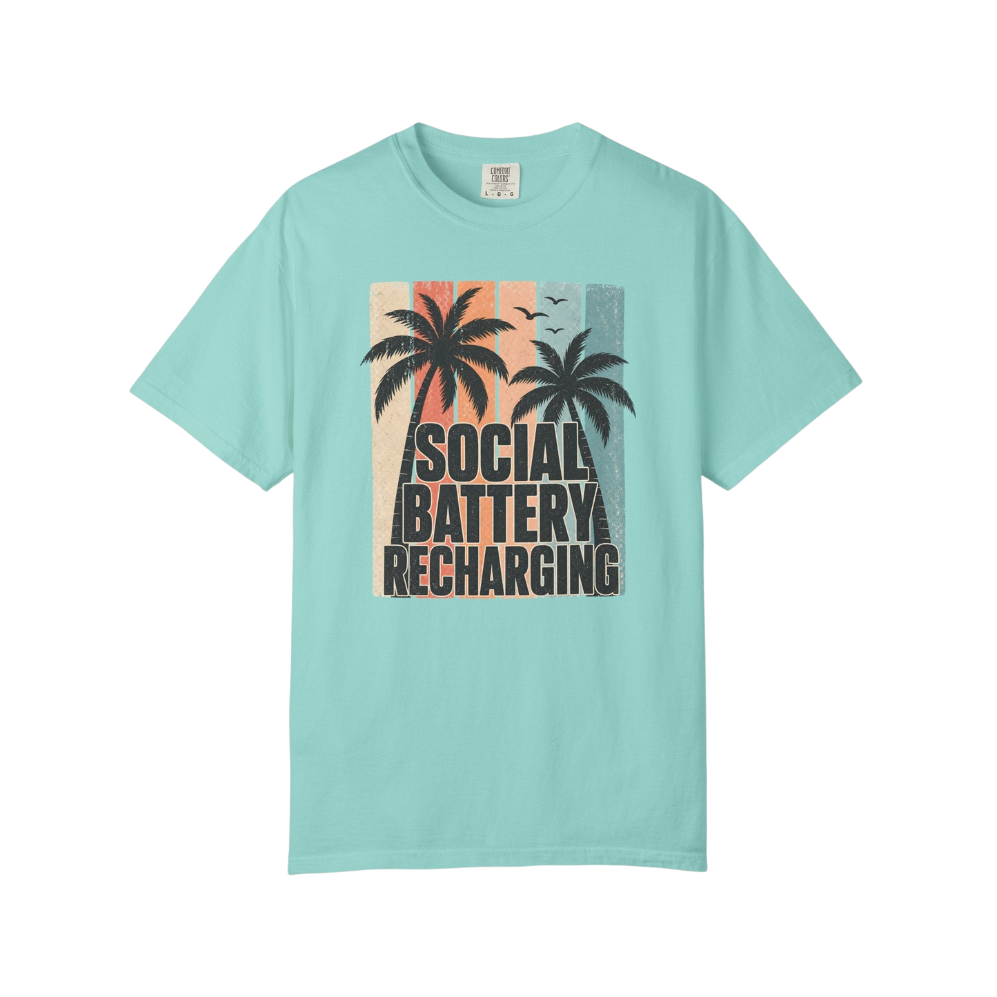 Social Battery Recharging T-Shirt — Retro Palm Beach Vacation Tee