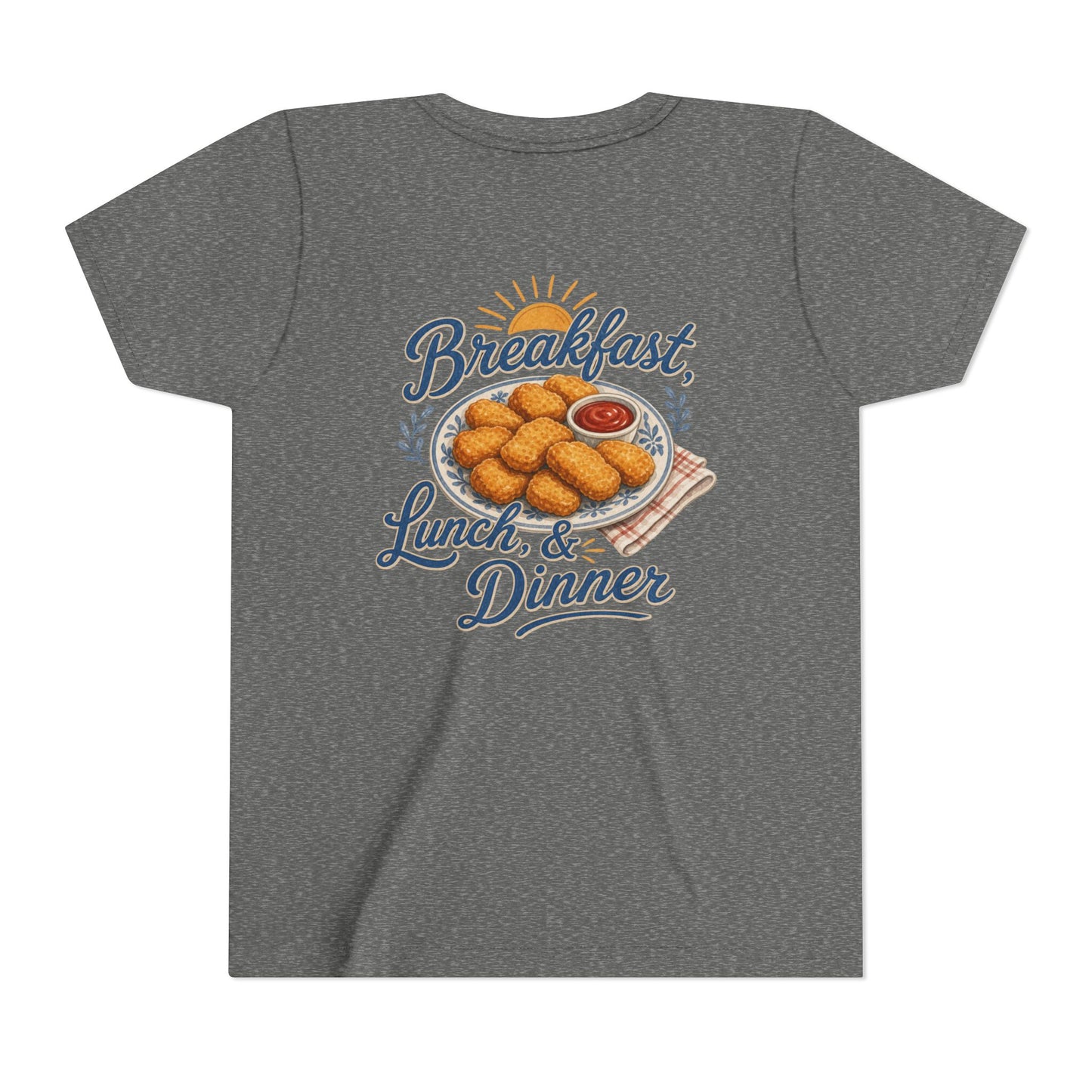 "Breakfast, Lunch & Dinner" Chicken Nugget Graphic Youth Tee — BACK PRINT